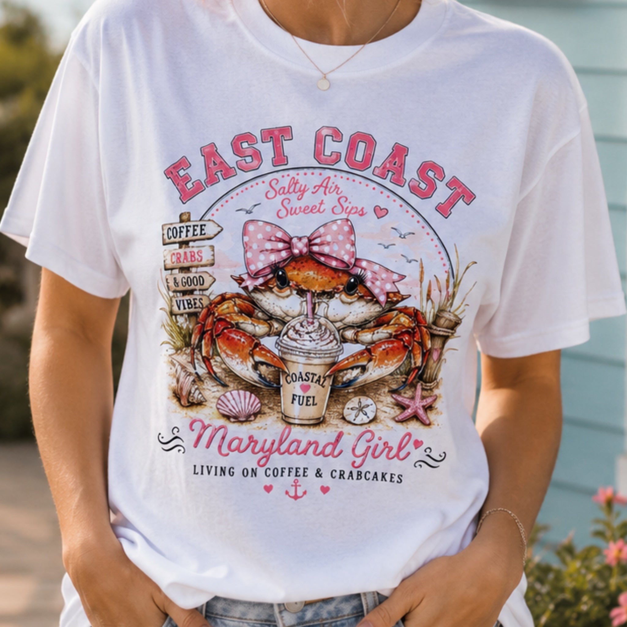 East Coast Crab Graphic T-Shirt Maryland Girl Coastal Coffee Tee