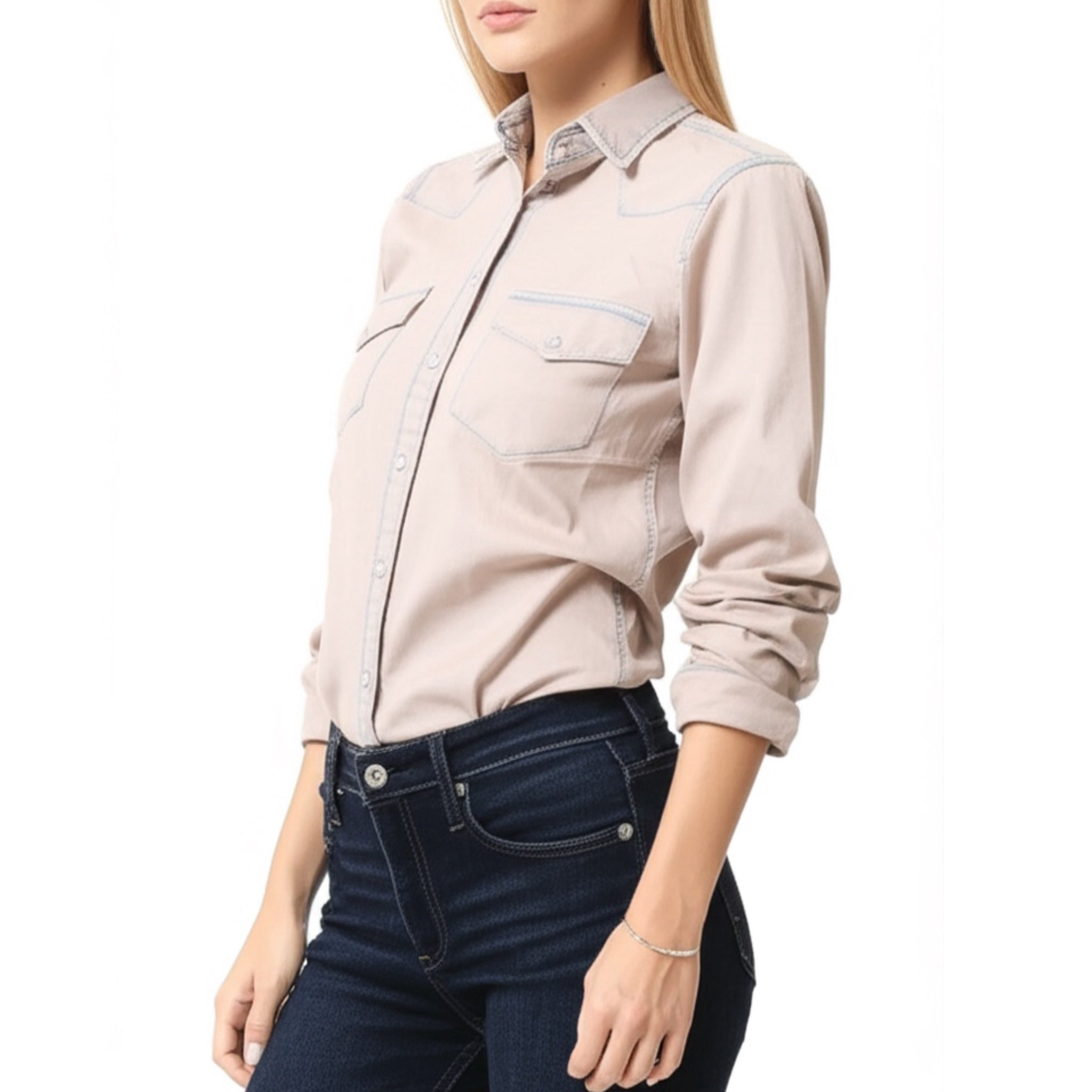 Levi's Women’s Western Soft Denim Shirt Pearl Snaps in Dusty Rose Wash