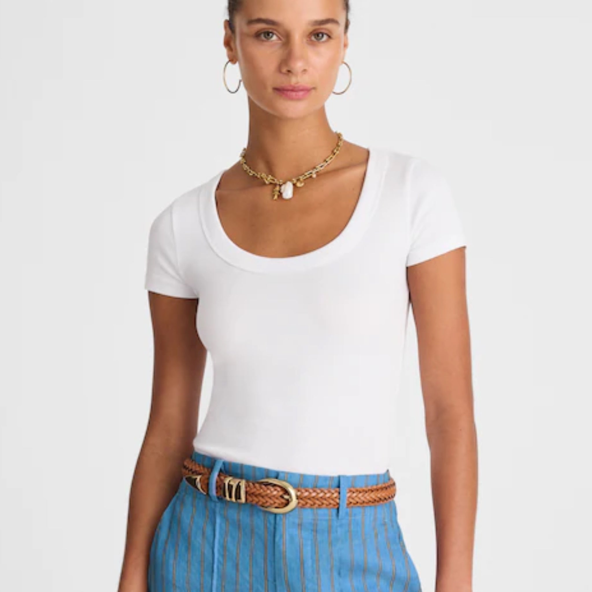 MADEWELL Scoop Neck White T Shirt Ribbed Slim Fit Top
