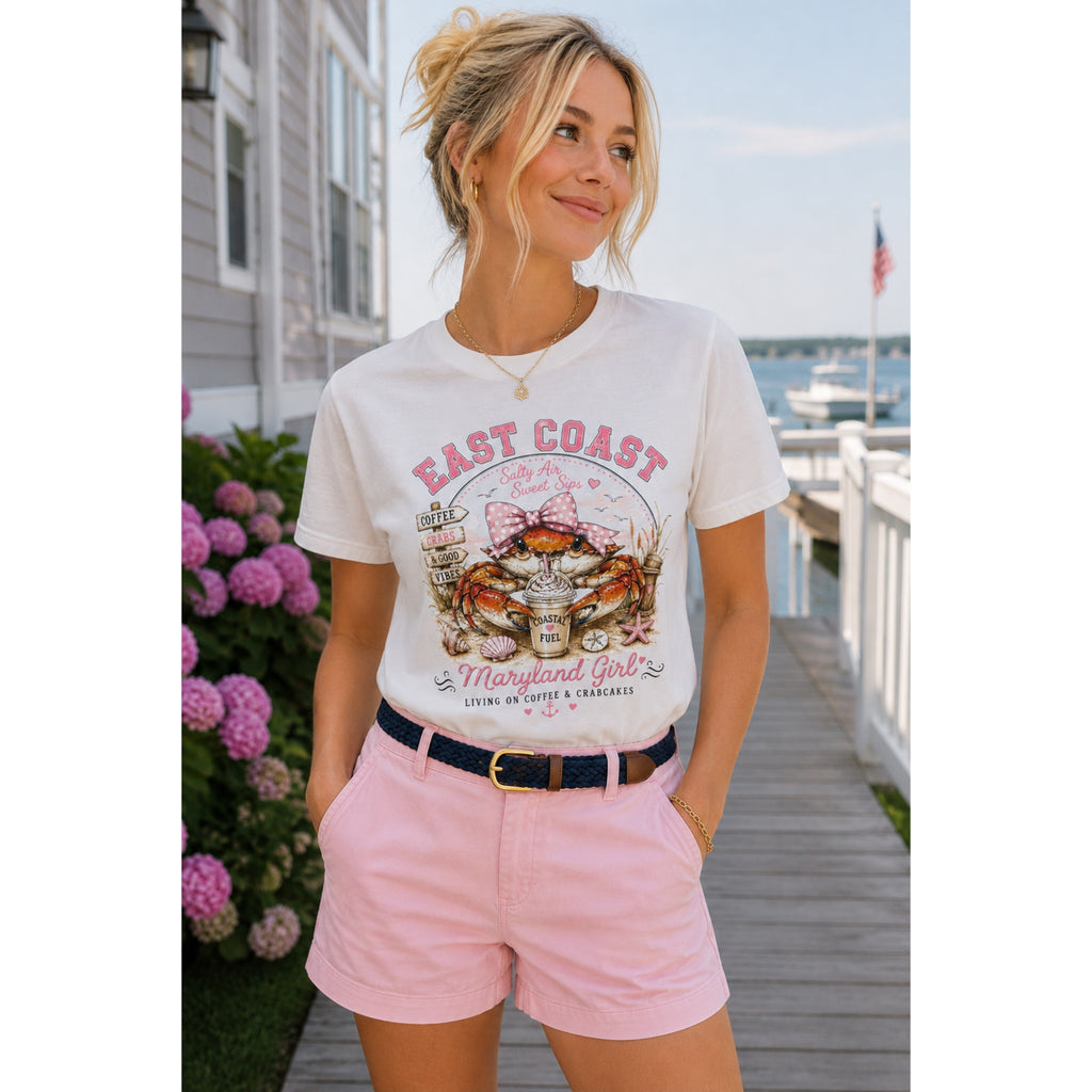 East Coast Crab Graphic T-Shirt Maryland Girl Coastal Coffee Tee