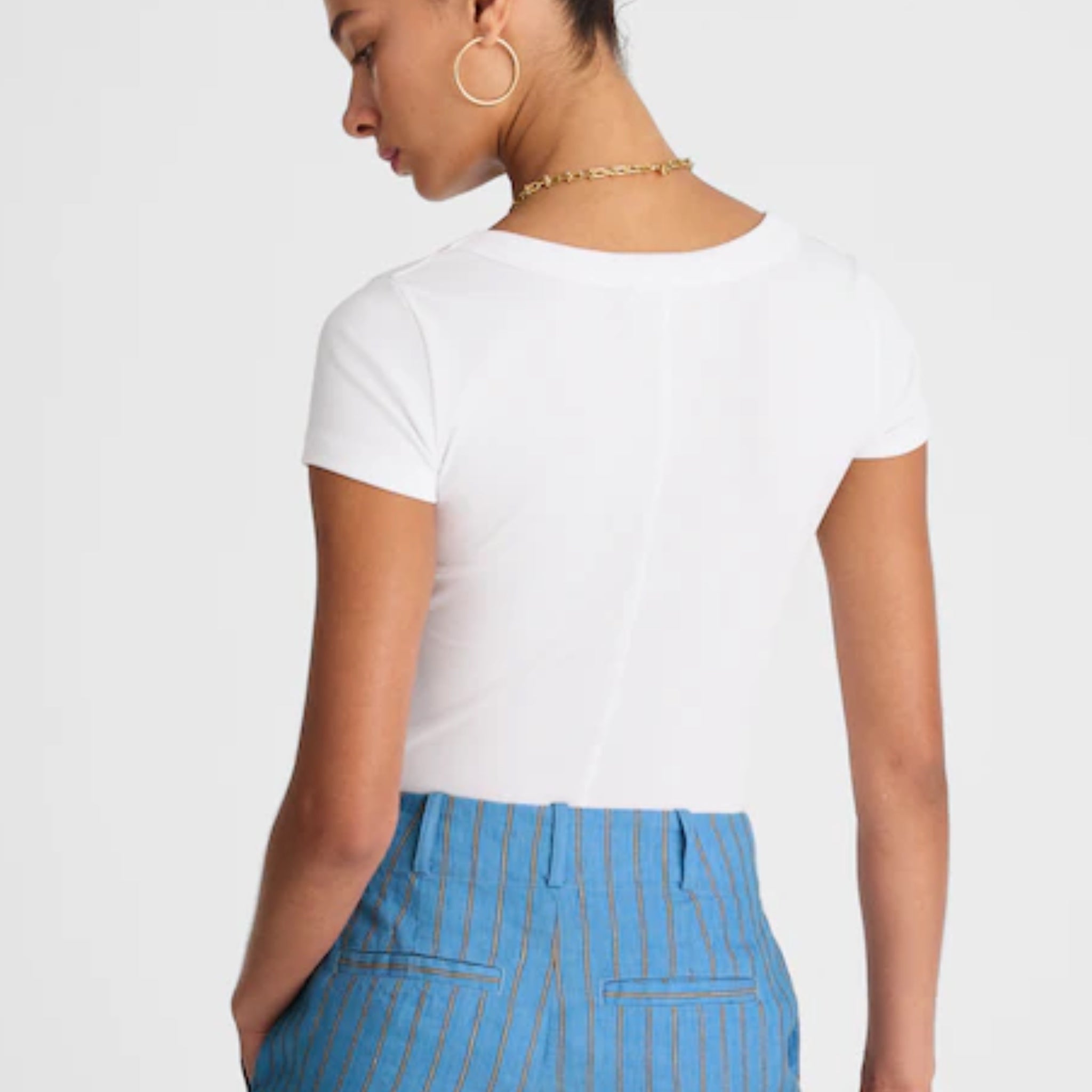 MADEWELL Scoop Neck White T Shirt Ribbed Slim Fit Top