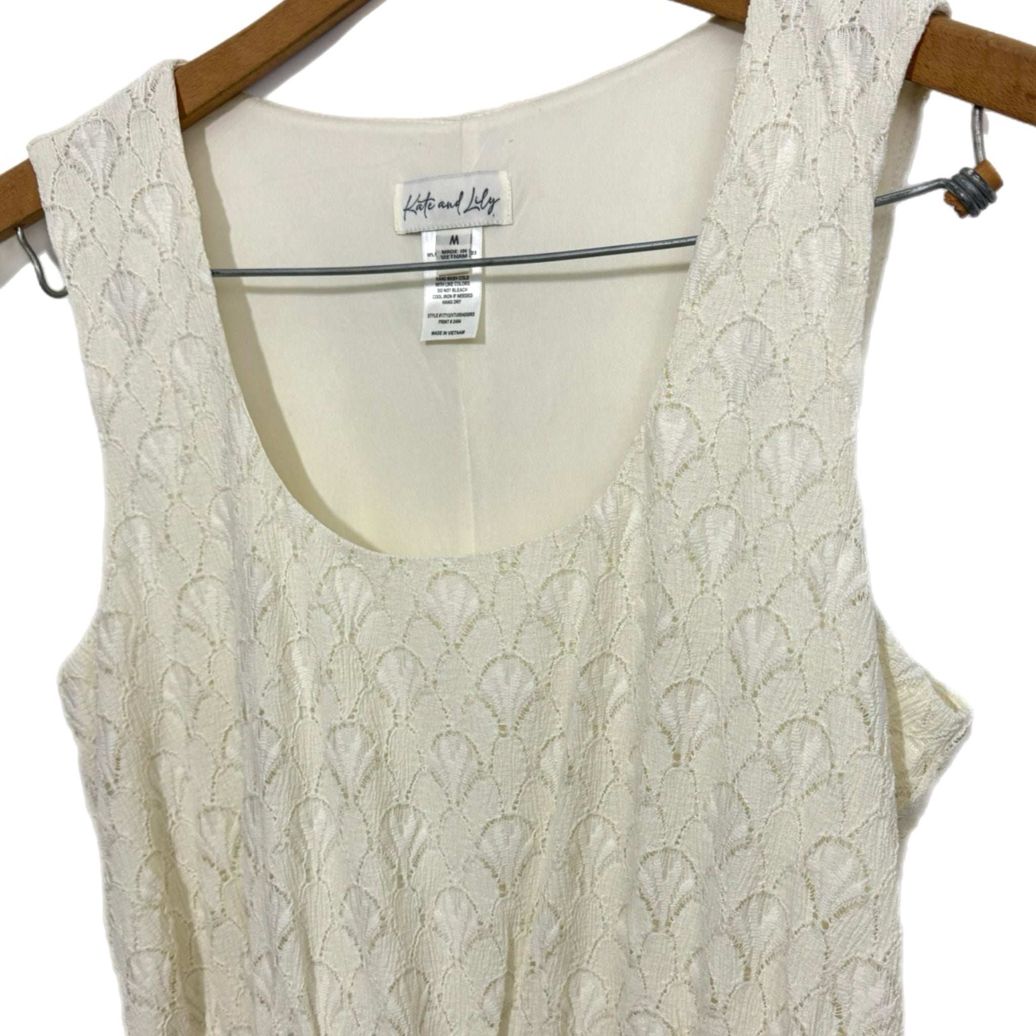 KATE AND LILY Women’s Lace Boho Daydream Midi Dress Sleeveless Cream Ruffle