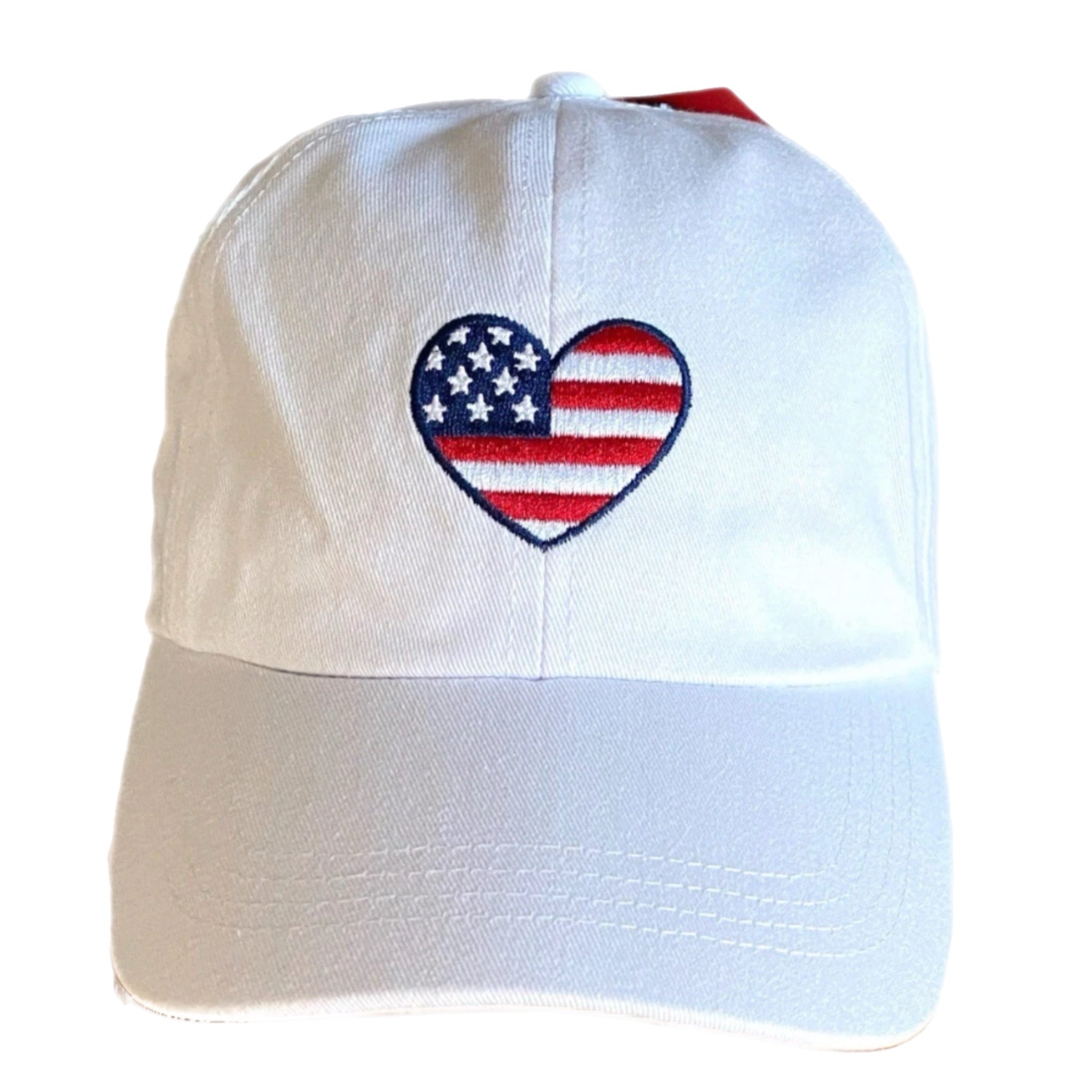 American Flag Embroidered Heart White Baseball Cap