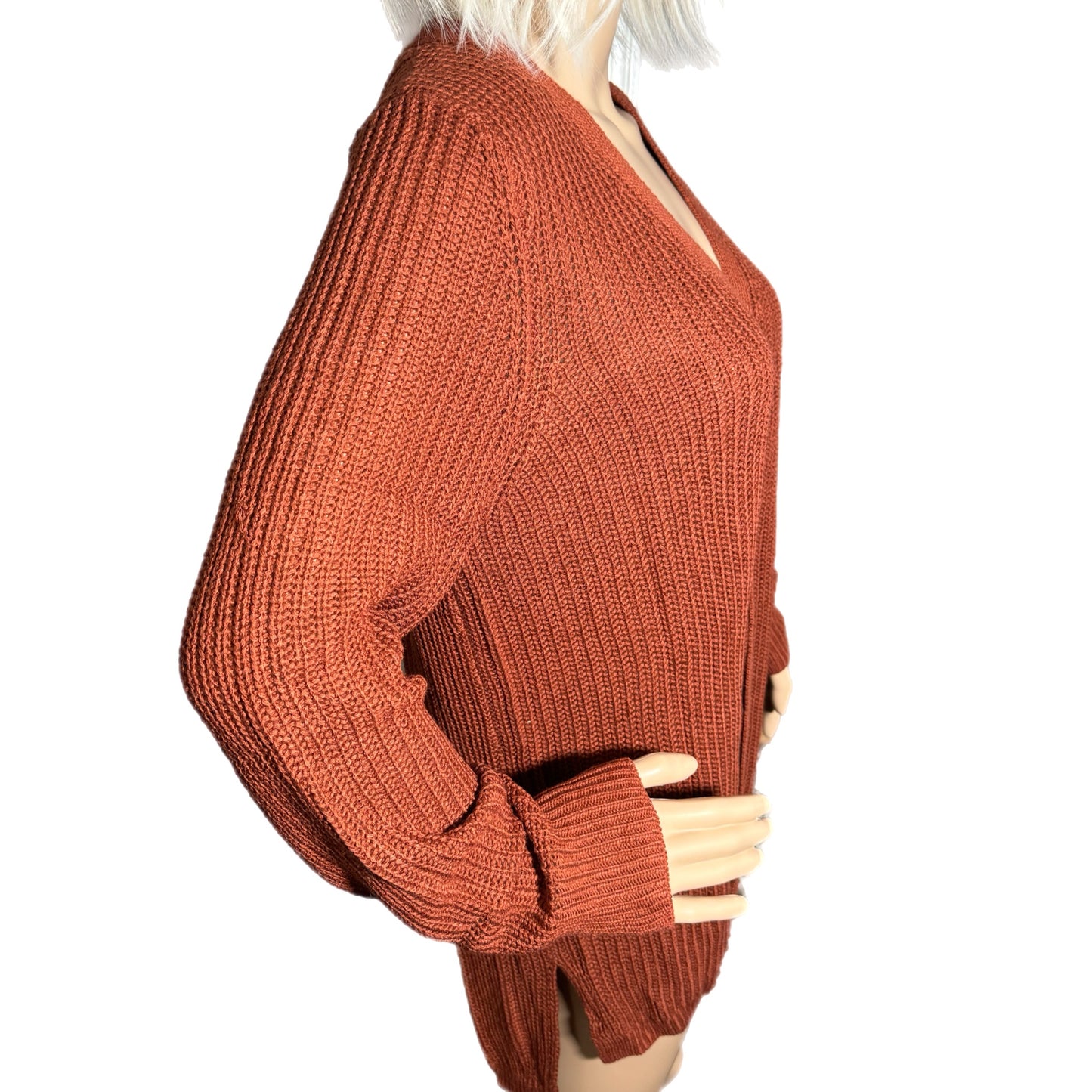 Pinque Jamelya Criss Cross Back Knit Cardigan Sweater in Artisan Rust