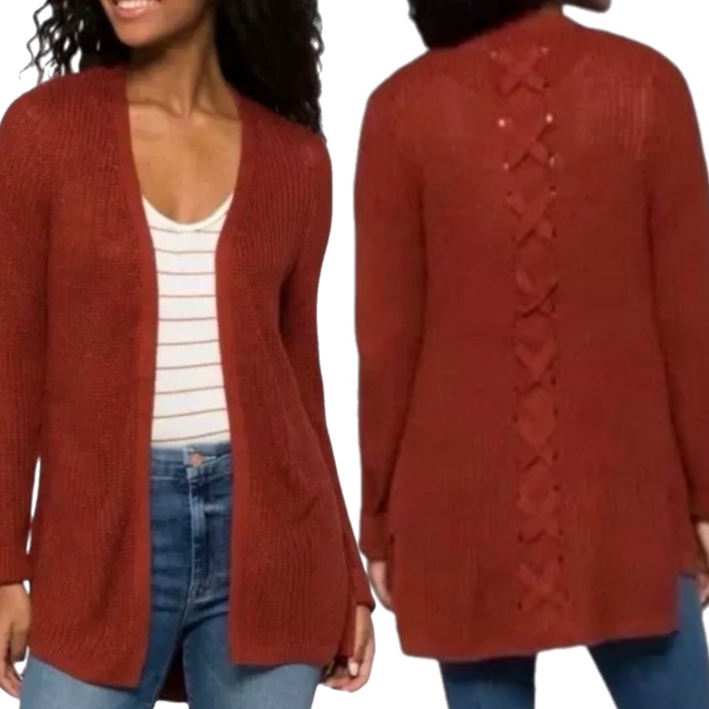 Pinque Jamelya Criss Cross Back Knit Cardigan Sweater in Artisan Rust