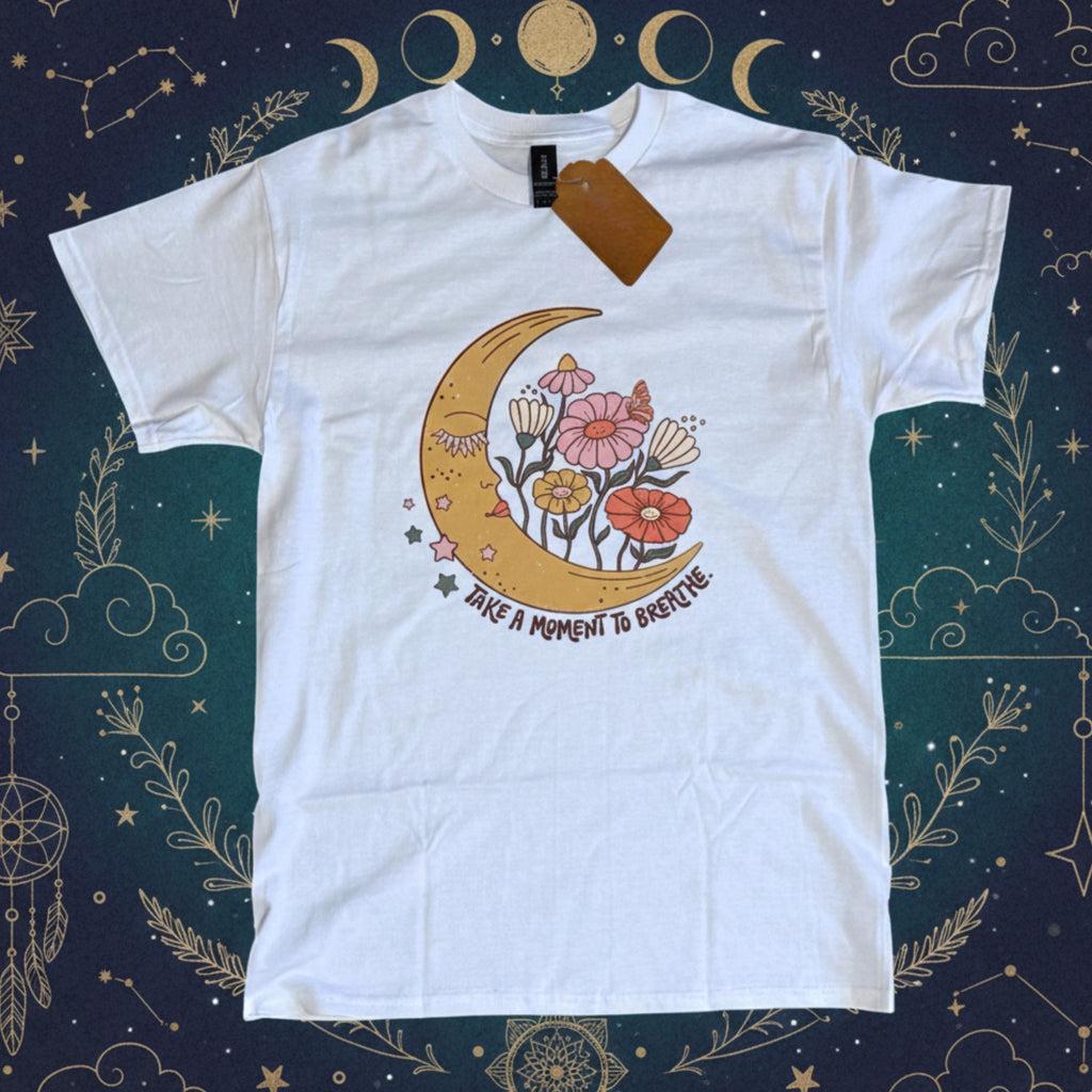 Breathe & Bloom Celestial Boho Tee Graphic Shirt Vintage Style