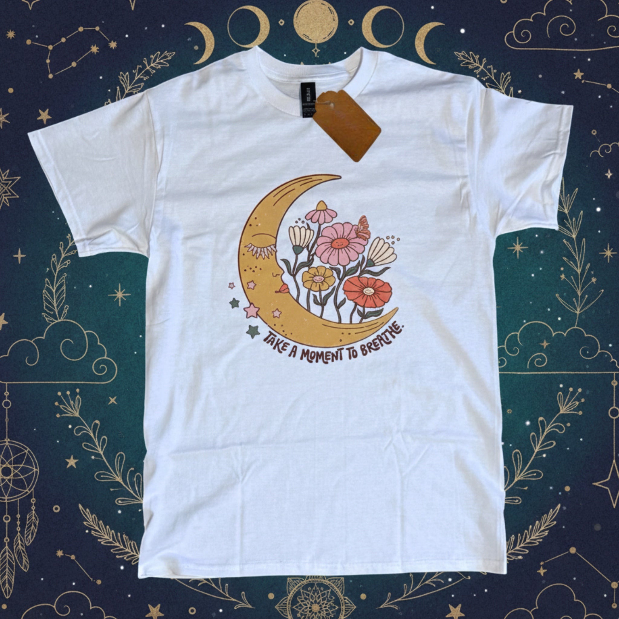 Breathe & Bloom Celestial Boho Tee Graphic Shirt Vintage Style