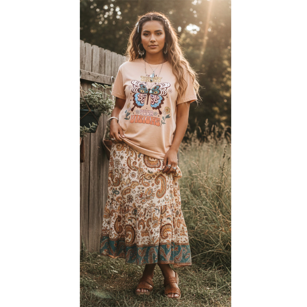 Boho Butterfly Graphic Tee Trust Your Visions Vintage Style Pink Cotton- GILDAN