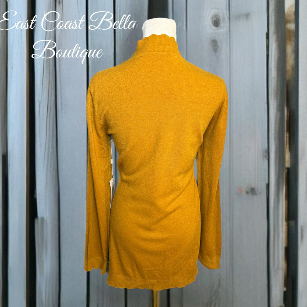 Evolution by Cyrus Scallop Hem Mustard Cardigan Sweater