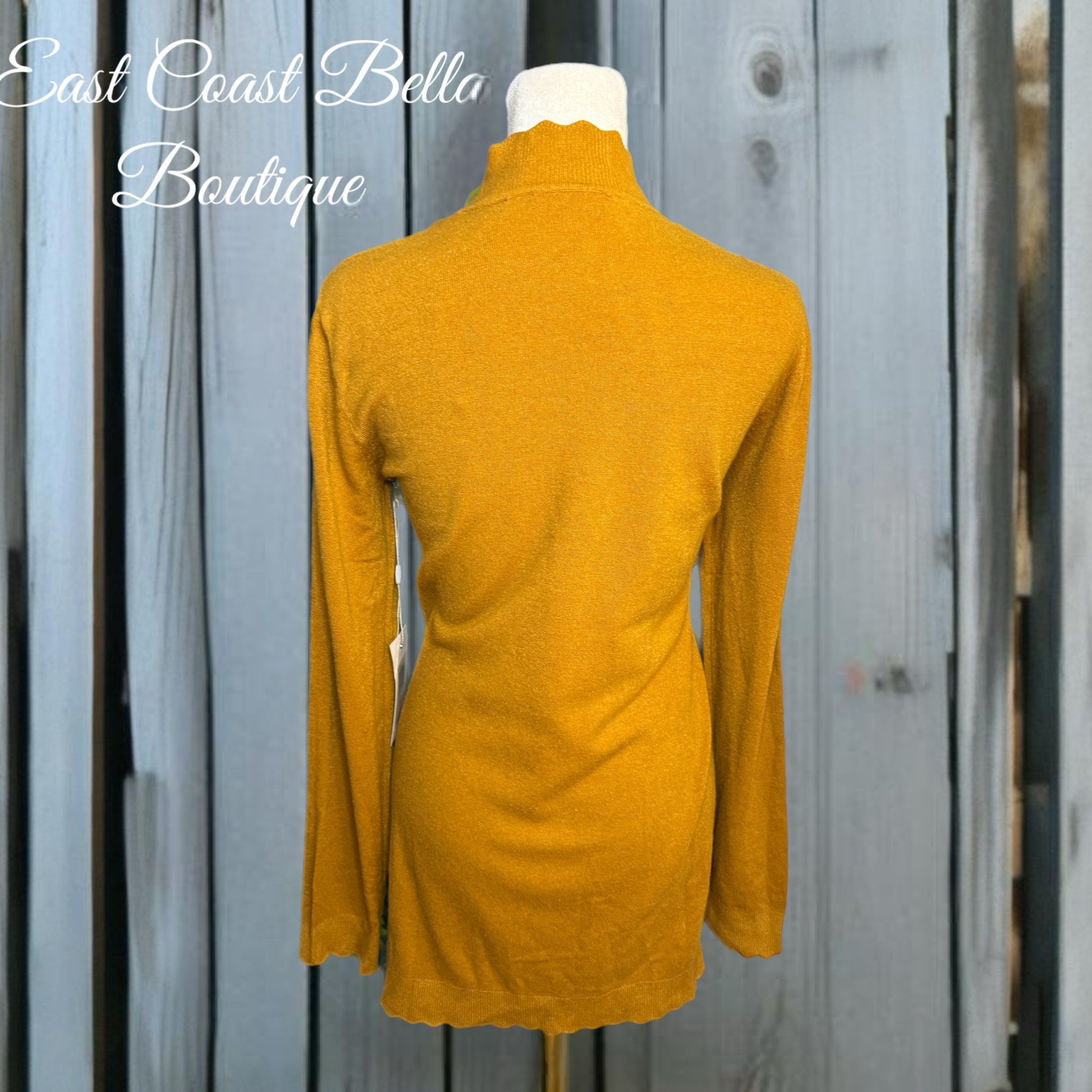 Evolution by Cyrus Scallop Hem Mustard Cardigan Sweater