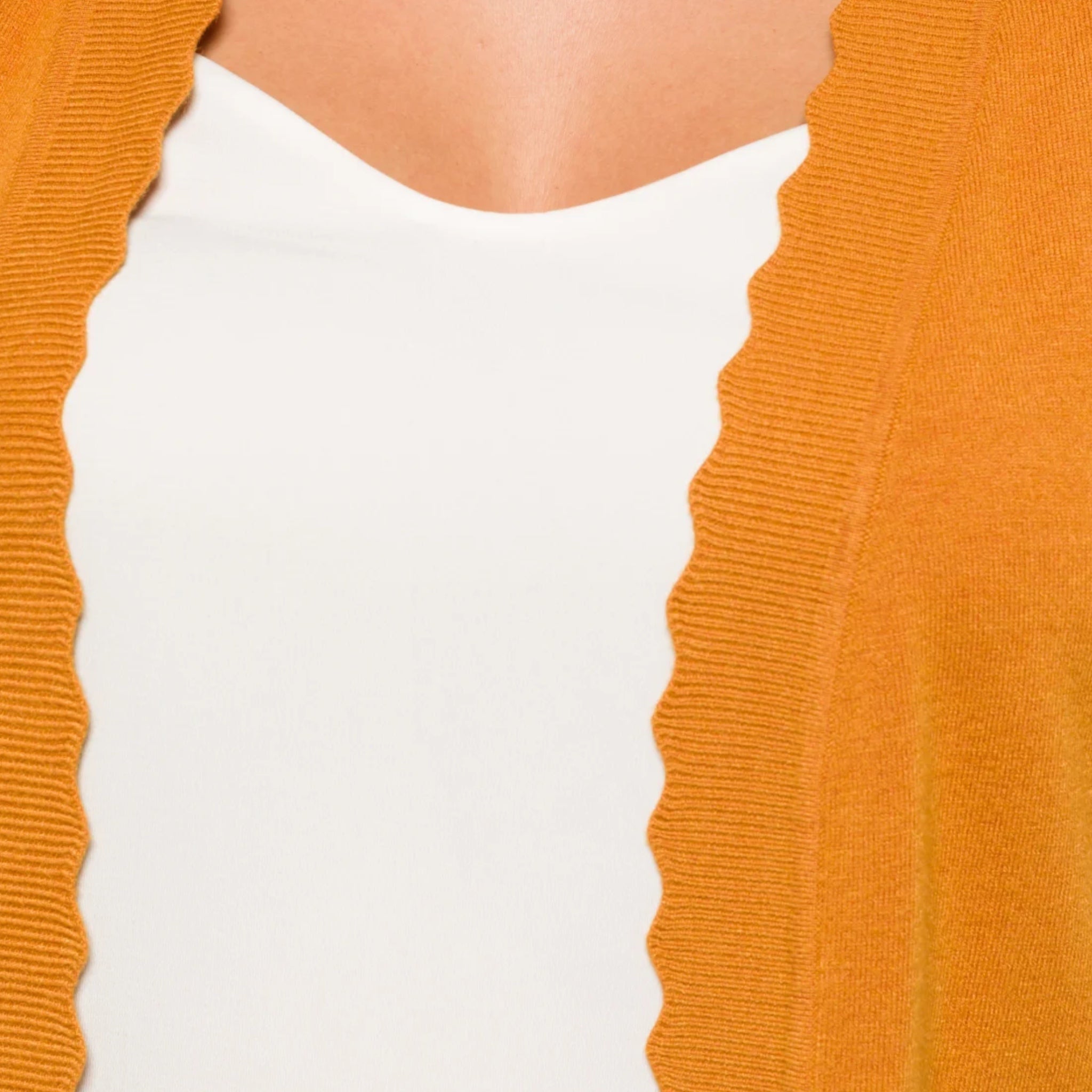 Evolution by Cyrus Scallop Hem Mustard Cardigan Sweater