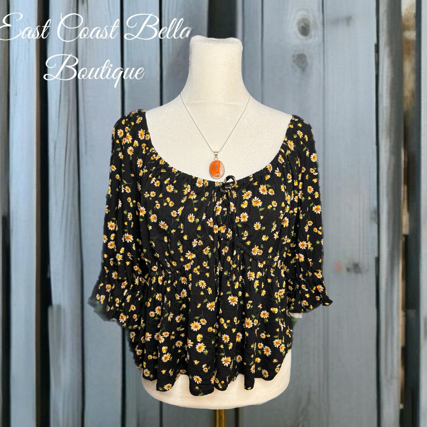 Mason & Belle Cropped Blouse Short Sleeve Off Shoulder Black Floral Top