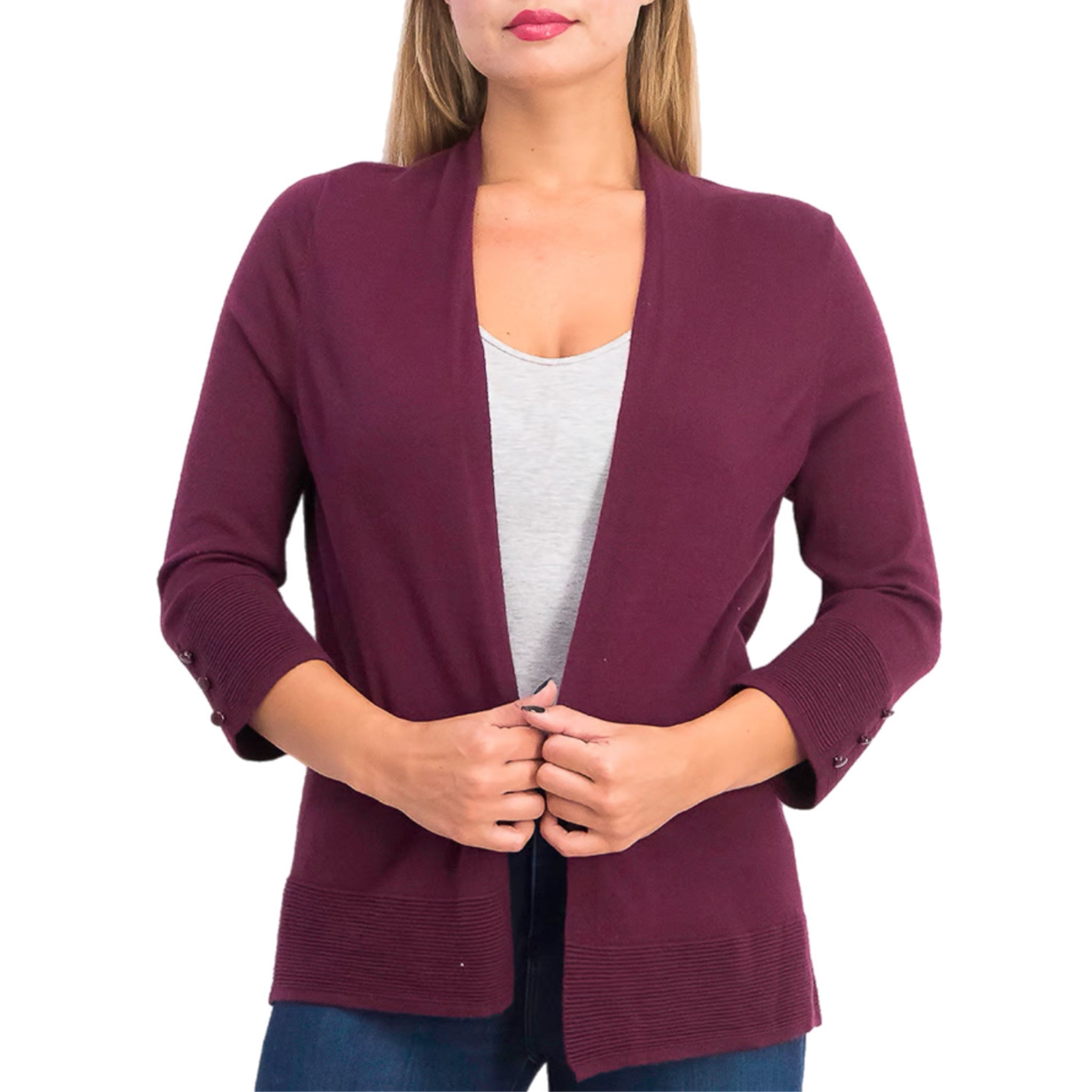 EVOLUTION by Cyrus Stitch Fix Exclusive Myna Button Sleeve Cardigan in Burgundy Only 1 Left!