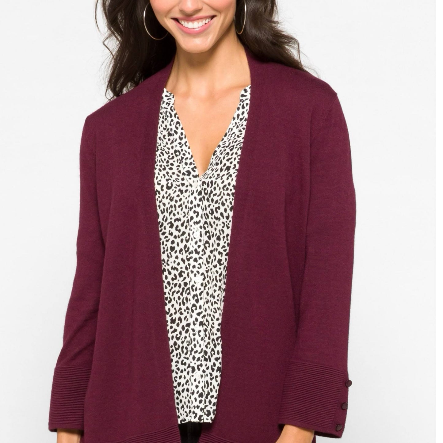 EVOLUTION by Cyrus Stitch Fix Exclusive Myna Button Sleeve Cardigan in Burgundy