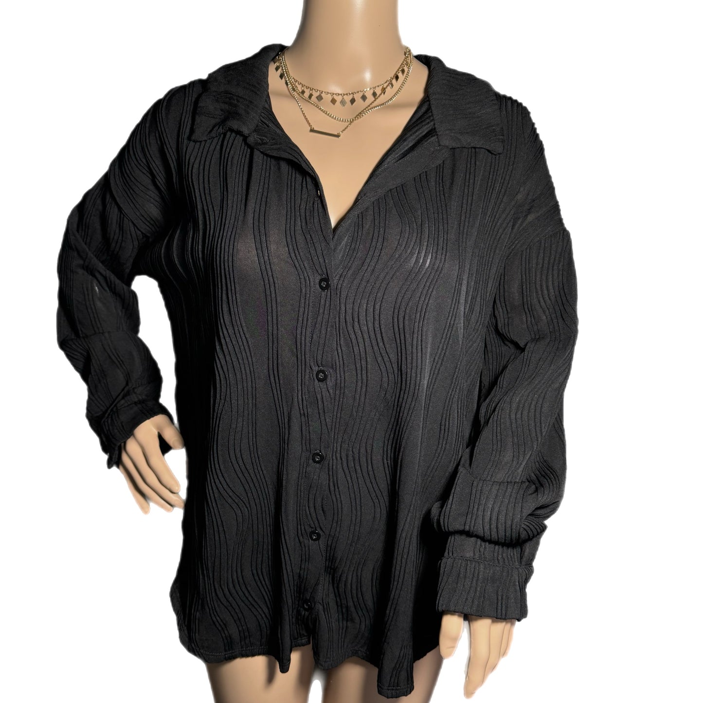 Stitch Fix KAILEIGH Black Buttoned Women’s Blouse Long Sleeve Sz Large