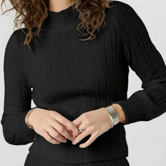 BAND OF THE FREE BOG Raquel Cable Knit Long Sleeve Black Knit Top