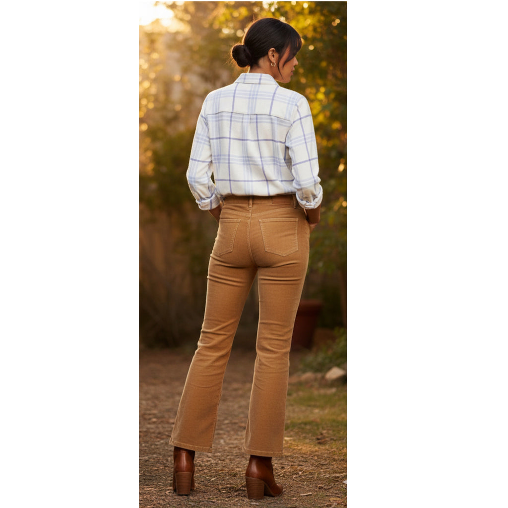 MARKET & SPRUCE EMILIE Knit Button Down Shirt Plaid Shirt in Light Gray