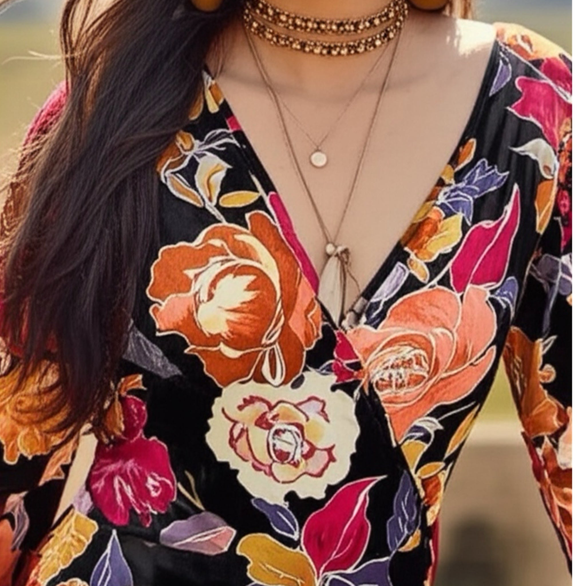 BAND OF THE FREE Black Floral Hi-Lo Wrap Maxi Dress Long Sleeve