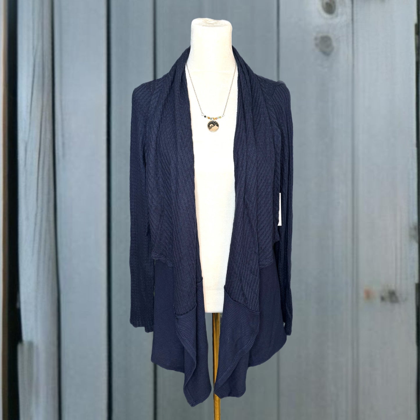 Velvet by Graham & Spencer Waffle Knit Cardigan Sweater in Navy