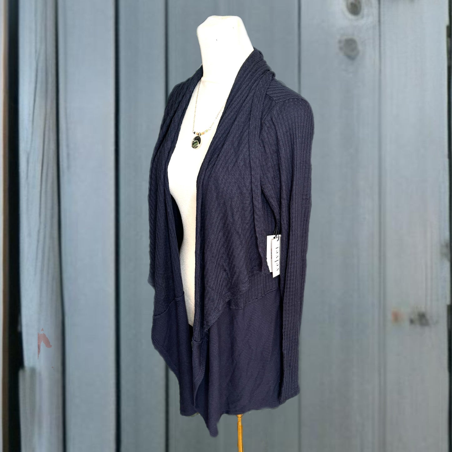 Velvet by Graham & Spencer Waffle Knit Cardigan Sweater in Navy