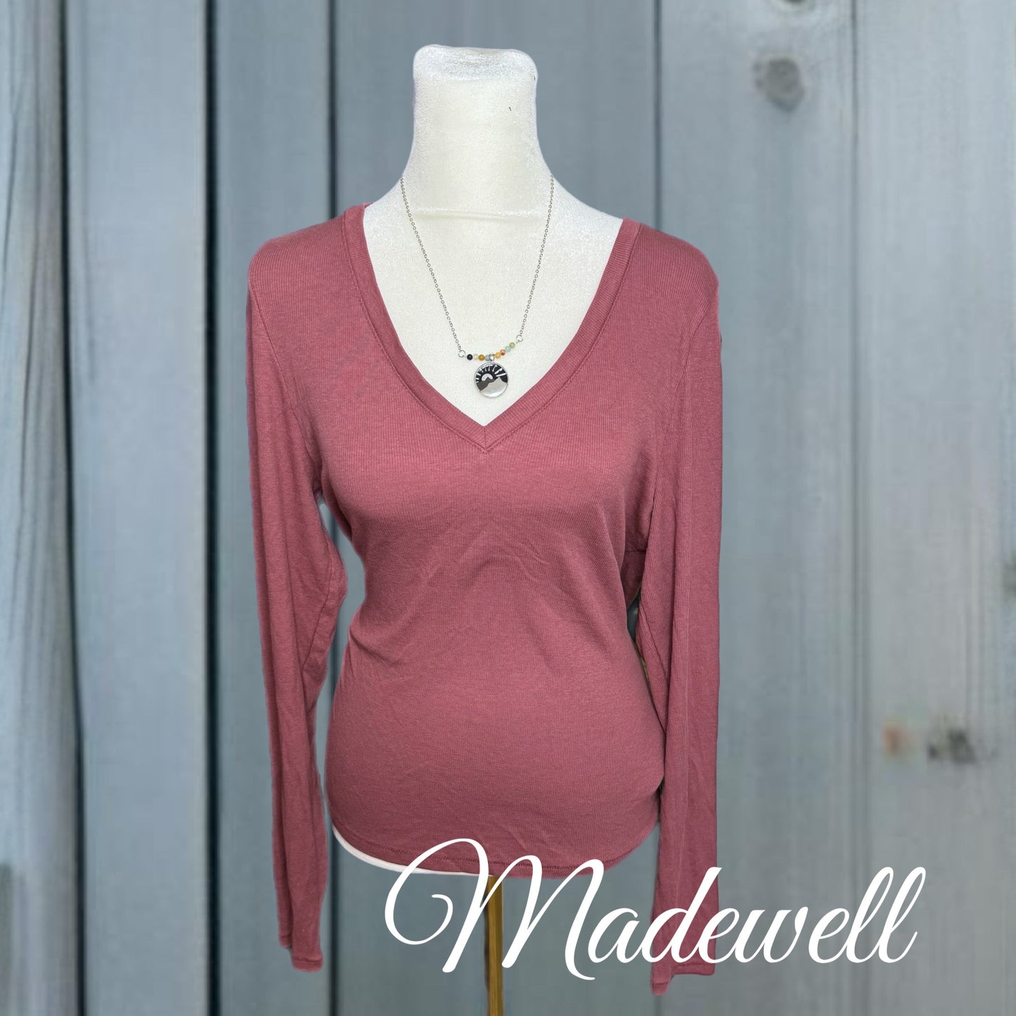 MADEWELL Long Sleeve V Neck Top Mauve Stretchy Soft Top Sz XL ONLY