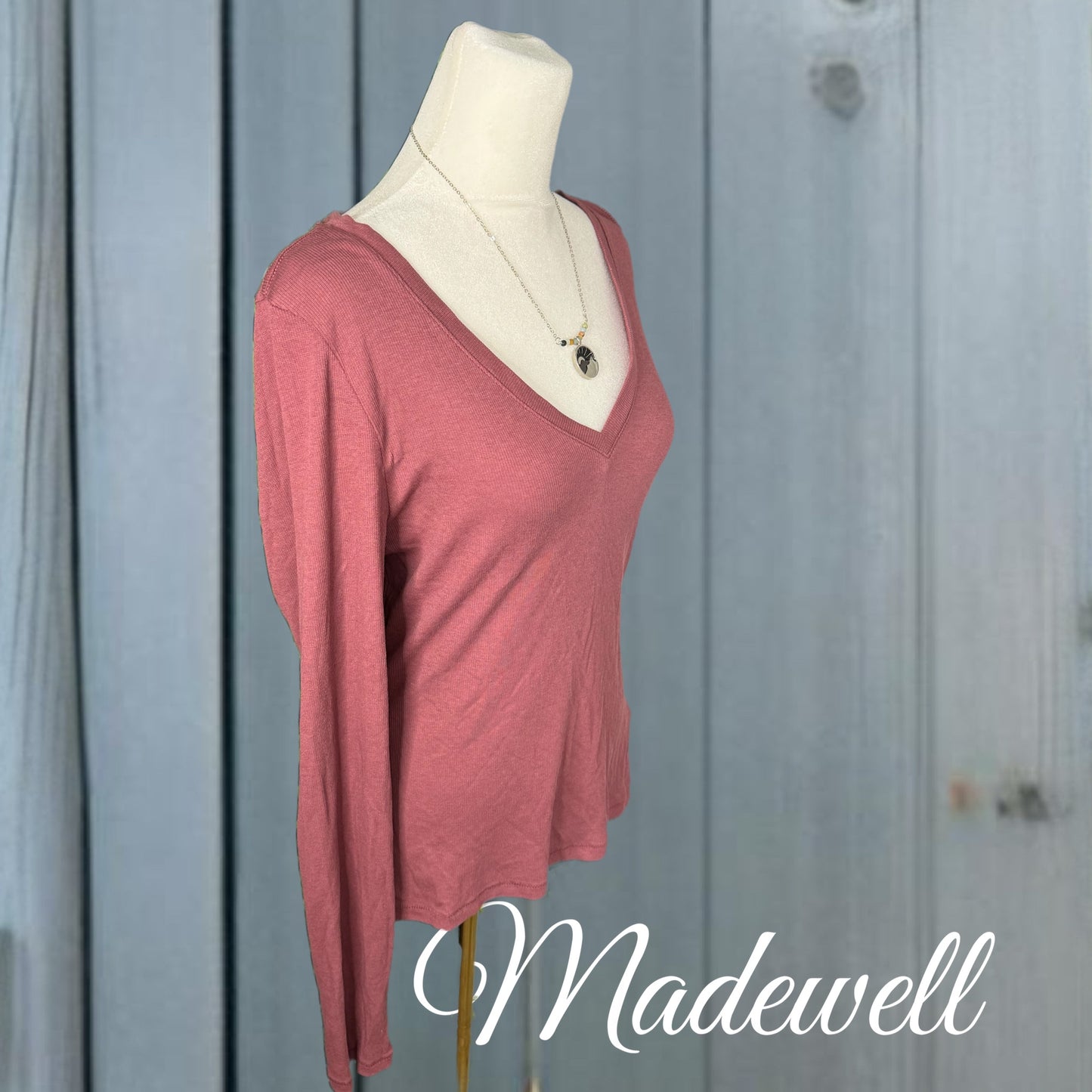 MADEWELL Long Sleeve V Neck Top Mauve Stretchy Soft Top Sz XL ONLY