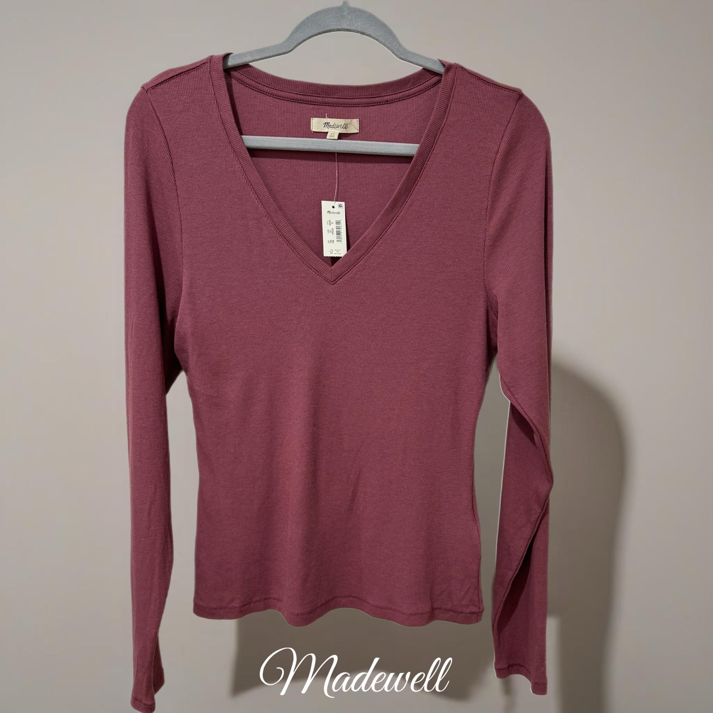 MADEWELL Long Sleeve V Neck Top Mauve Stretchy Soft Top Sz XL ONLY