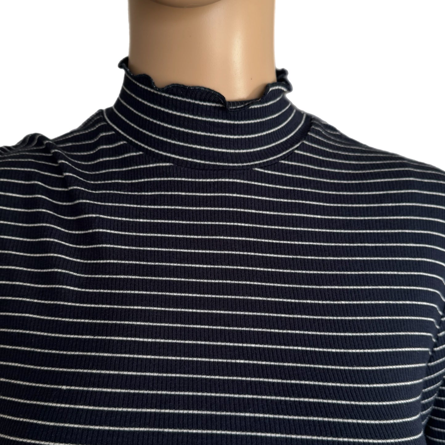 Flag & Anthem Boho Navy White Striped Top Mock Neck Long Sleeve Knit