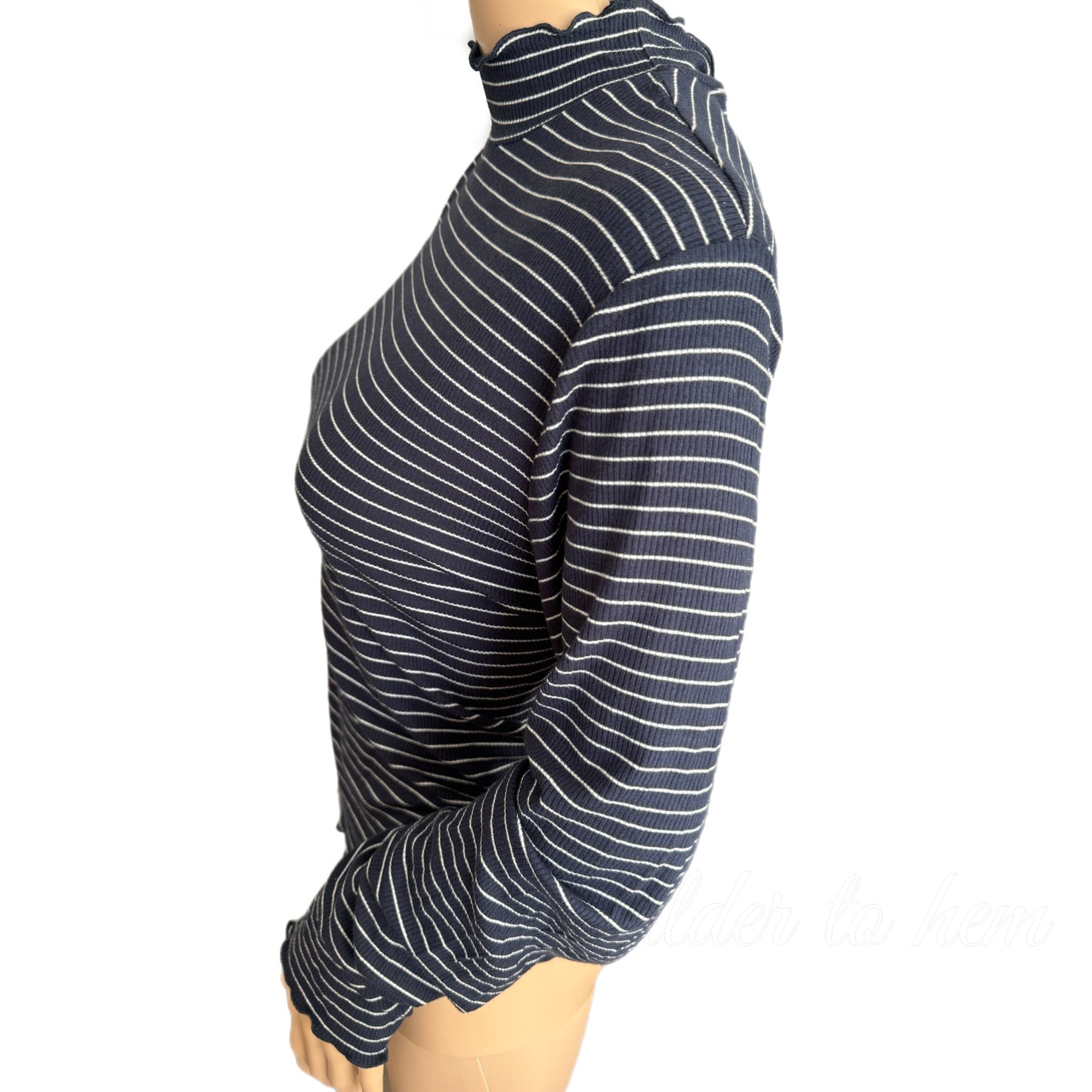 Flag & Anthem Boho Navy White Striped Top Mock Neck Long Sleeve Knit