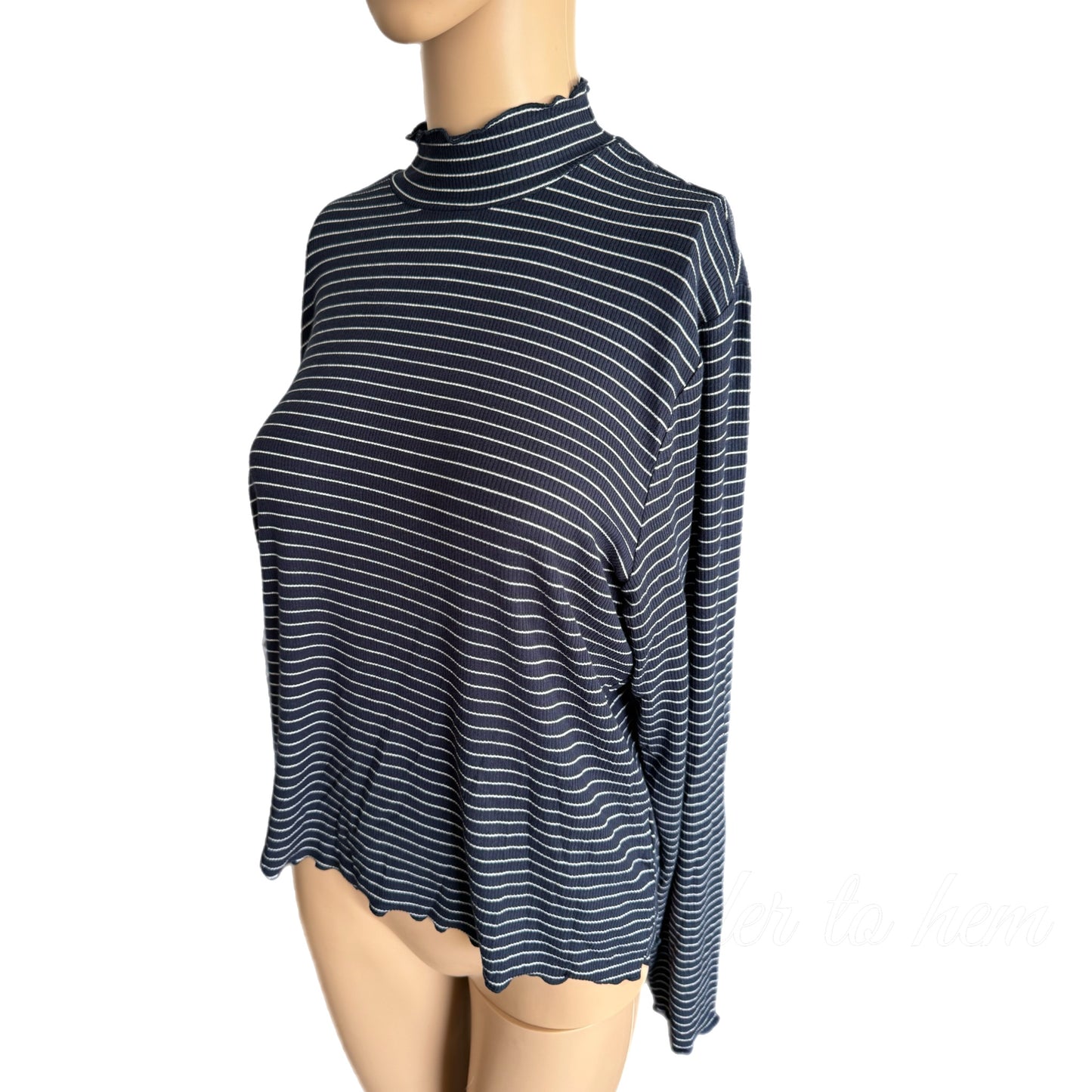 Flag & Anthem Boho Navy White Striped Top Mock Neck Long Sleeve Knit