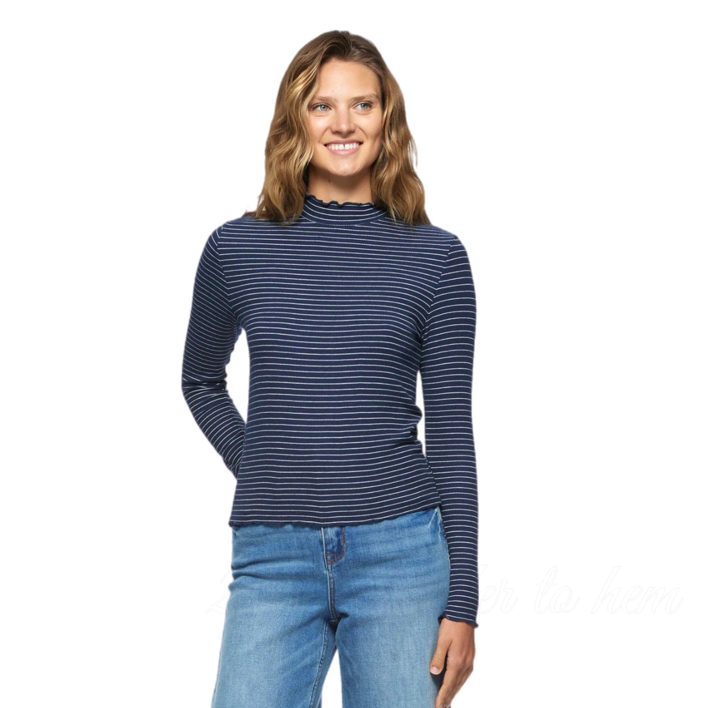 Flag & Anthem Boho Navy White Striped Top Mock Neck Long Sleeve Knit