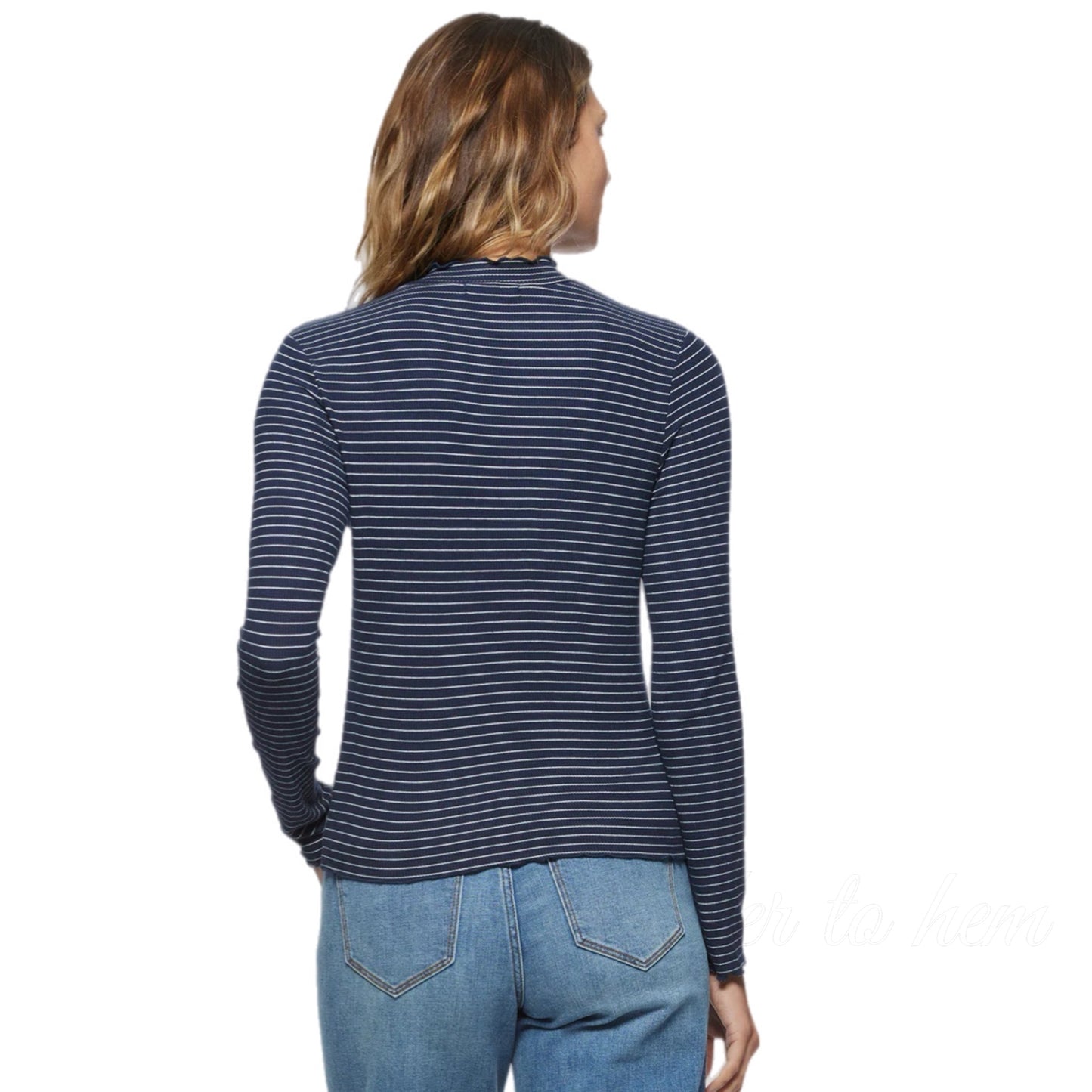 Flag & Anthem Boho Navy White Striped Top Mock Neck Long Sleeve Knit