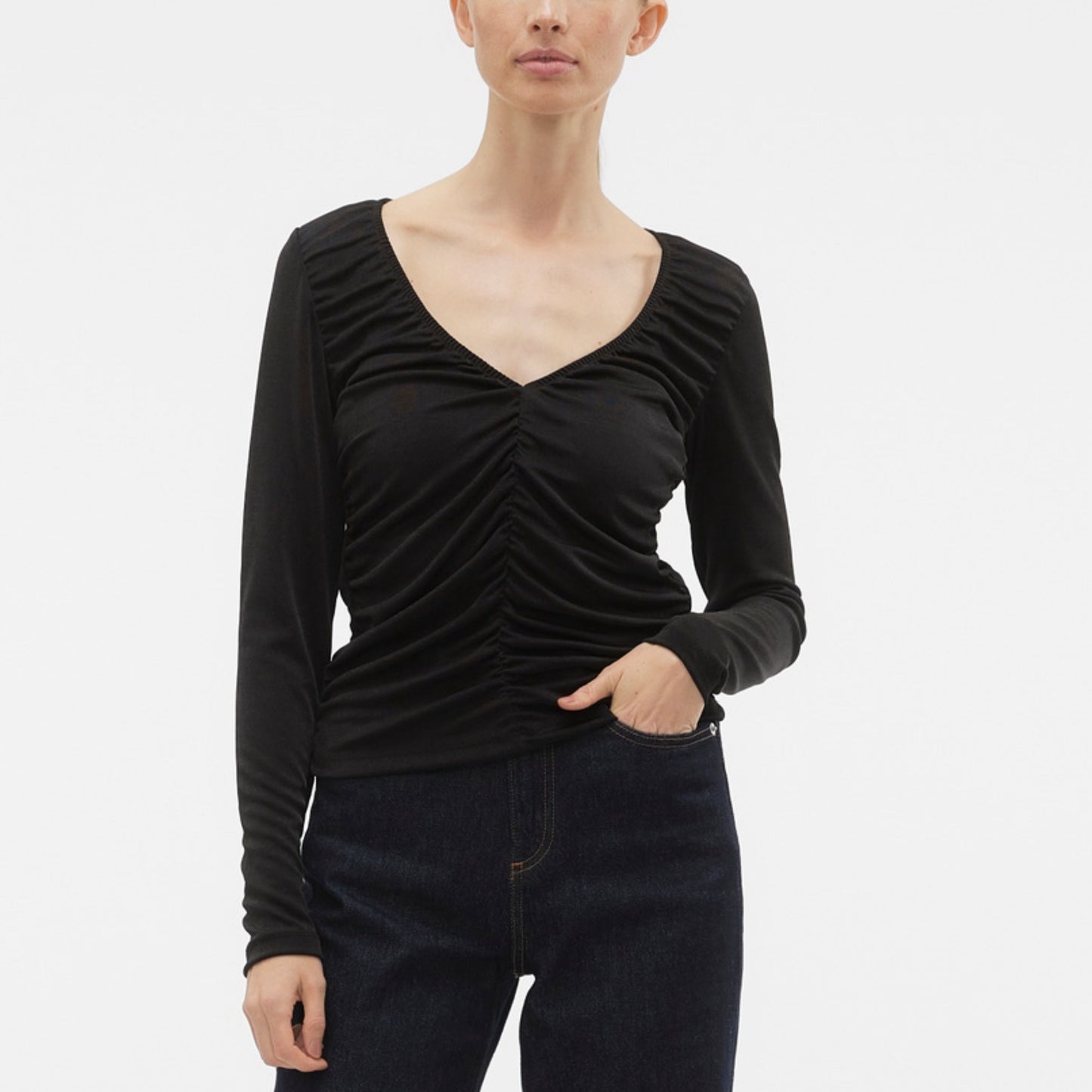 AWARE By VERO MODA Black Blouse City Chic Rouched Long Sleeve