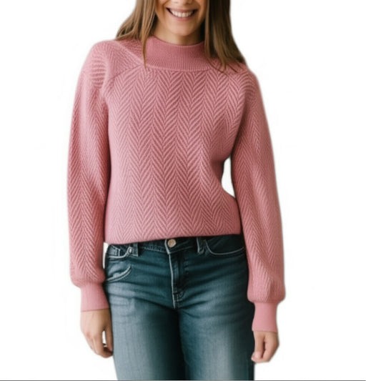 STITCH FIX Pink Clover Pullover Mock Preppy Pink Raymond Sweater