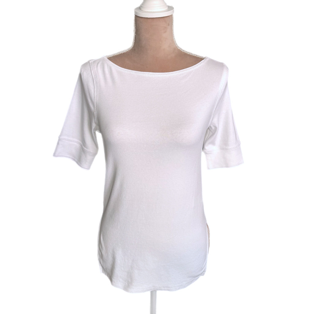 Madewell Boatneck T-Shirt Cotton Stretch Elbow Sleeve in White