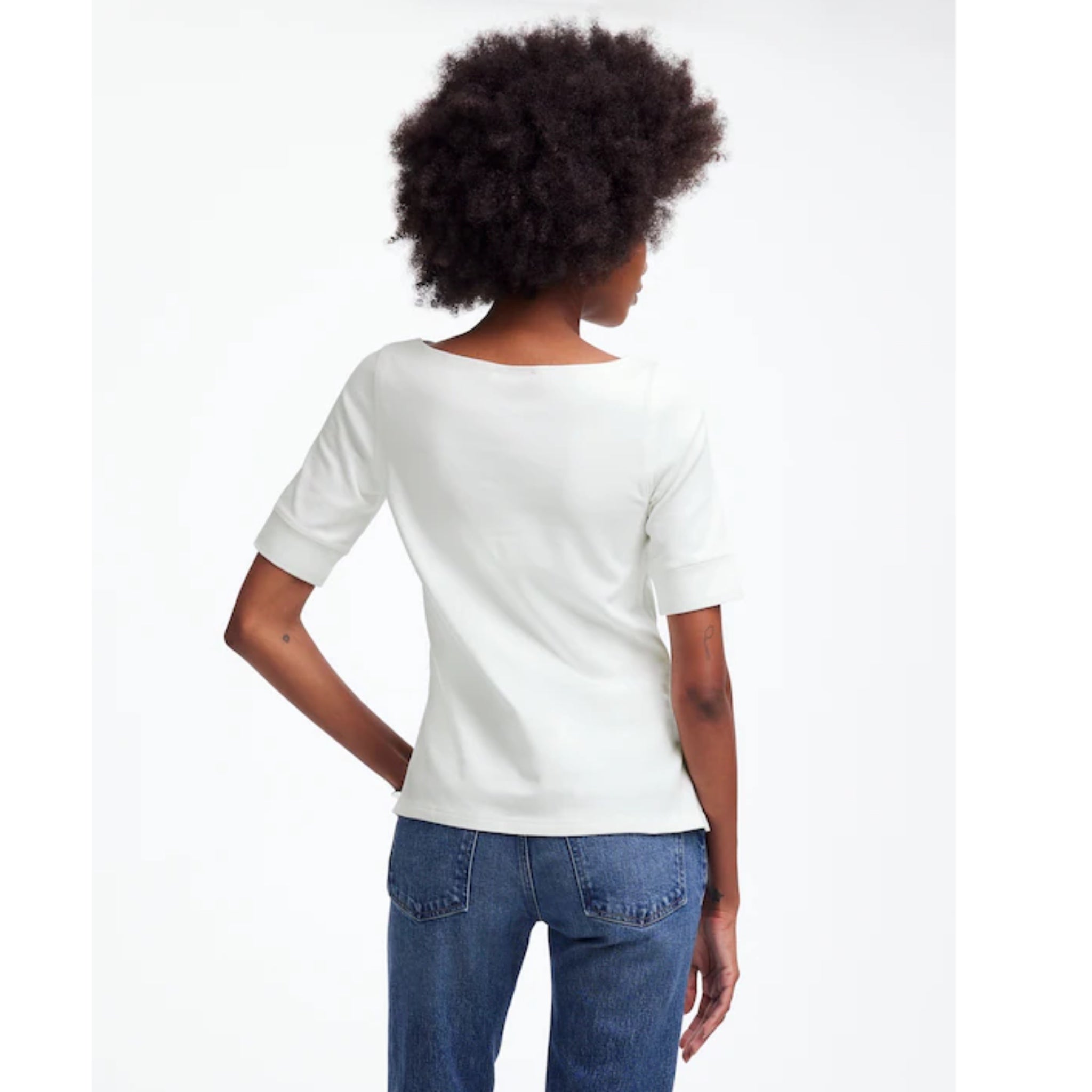 Madewell Boatneck T-Shirt Cotton Stretch Elbow Sleeve in White