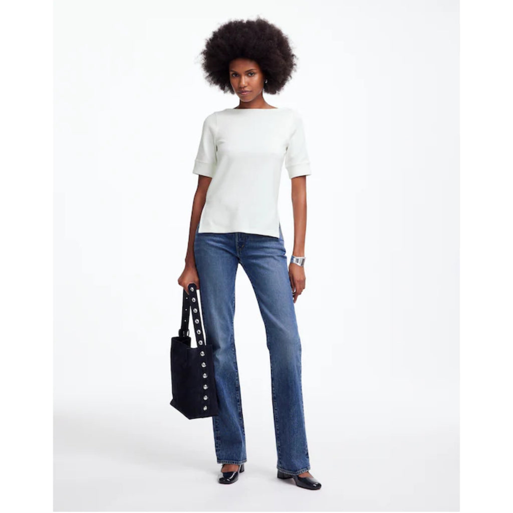 Madewell Boatneck T-Shirt Cotton Stretch Elbow Sleeve in White
