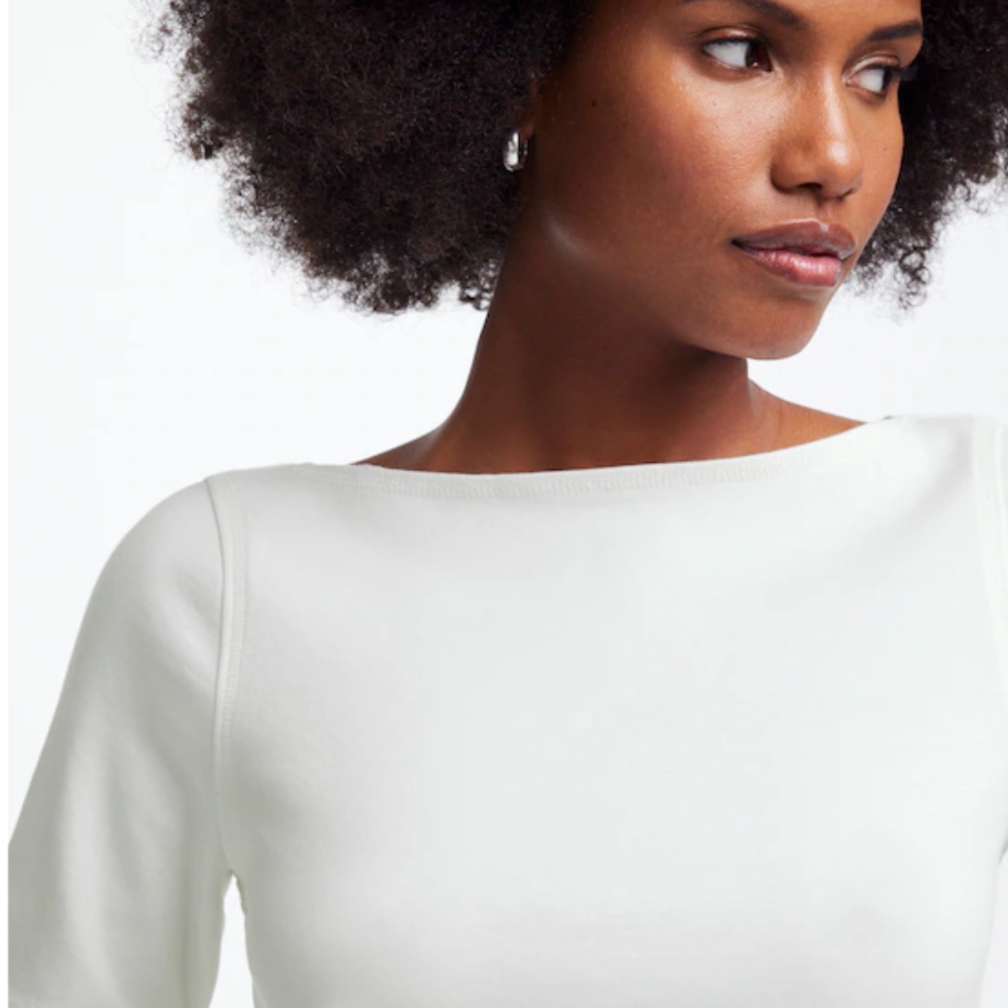 Madewell Boatneck T-Shirt Cotton Stretch Elbow Sleeve in White