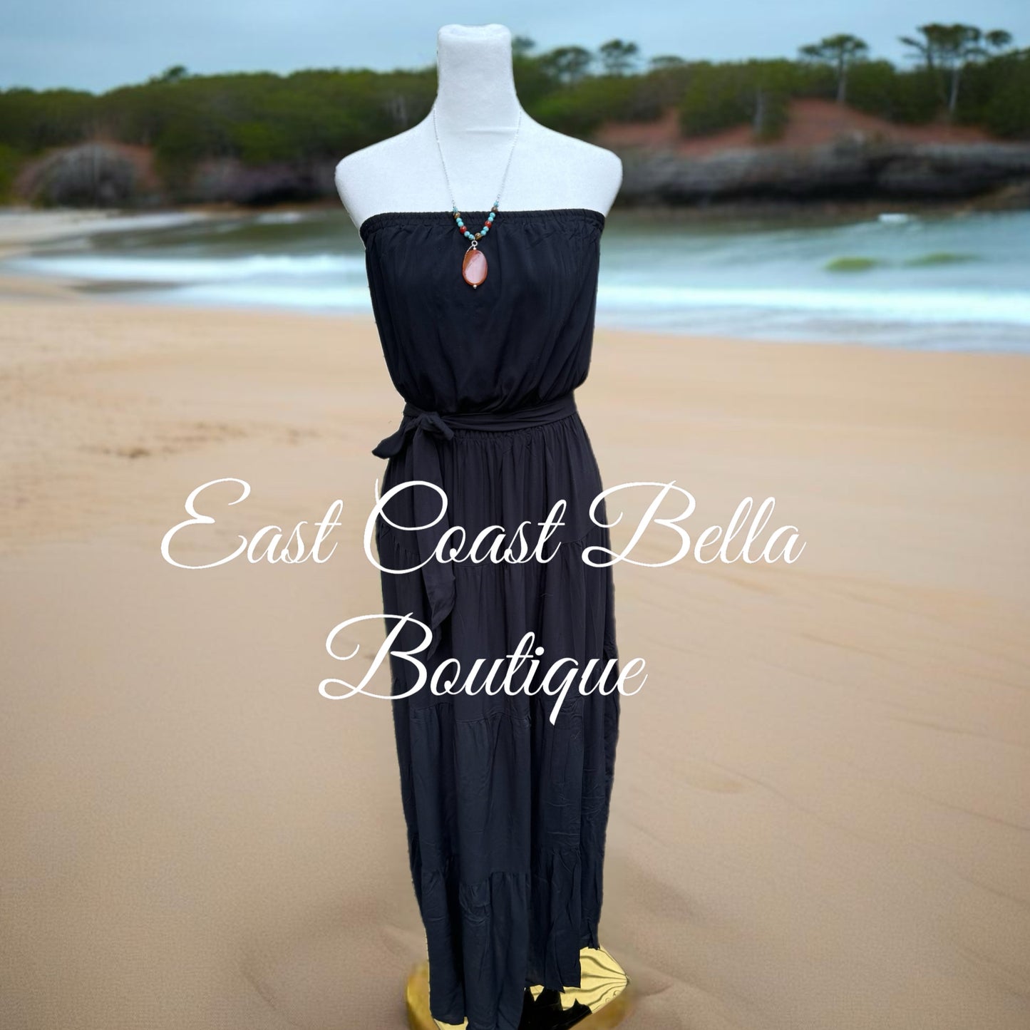 Elegant Off-Shoulder Ruffle Dress in Midnight Black Tie Waist Design Maxi