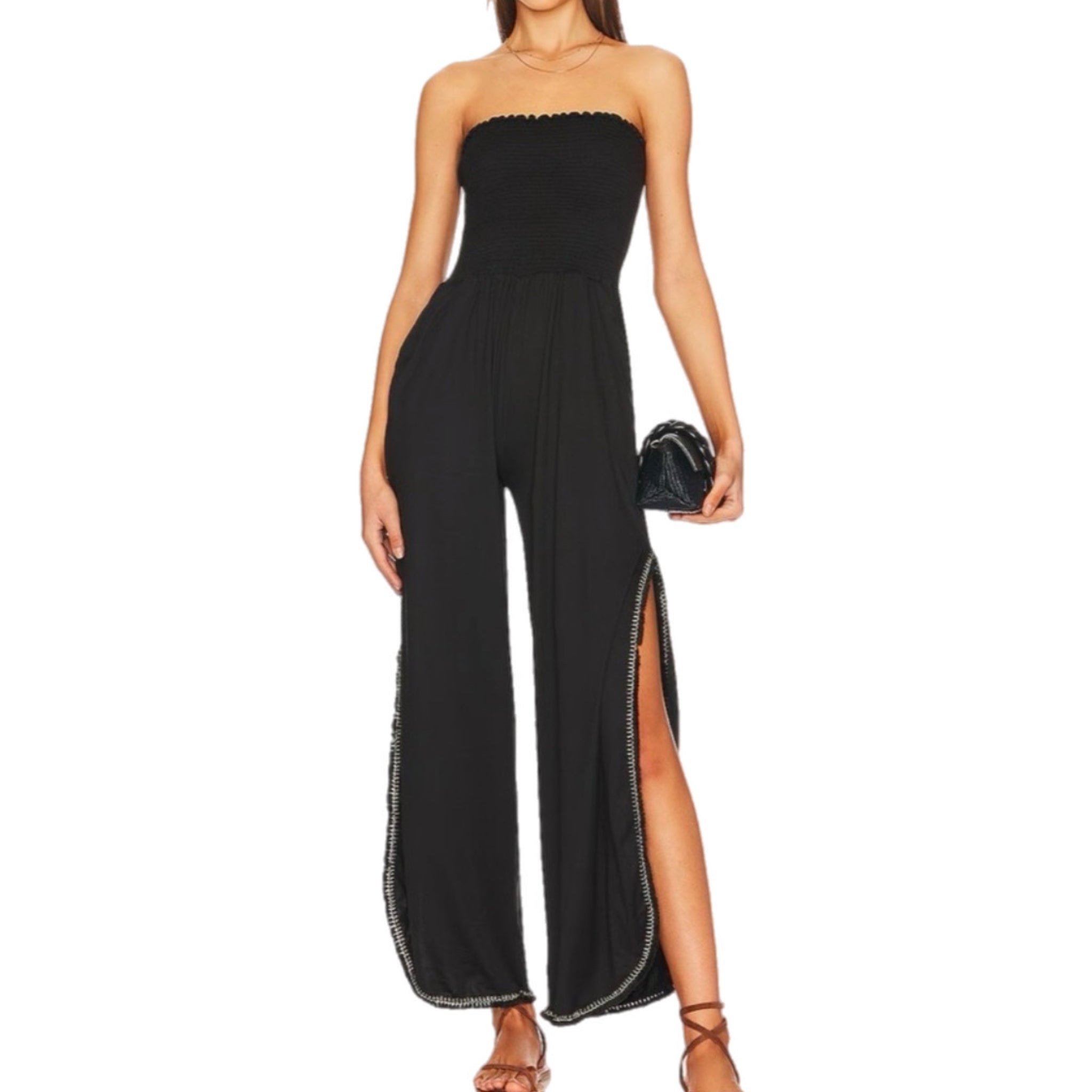 PEIXOTO Harriet Strapless Smocked Jumpsuit w/Pockets in Classic Black