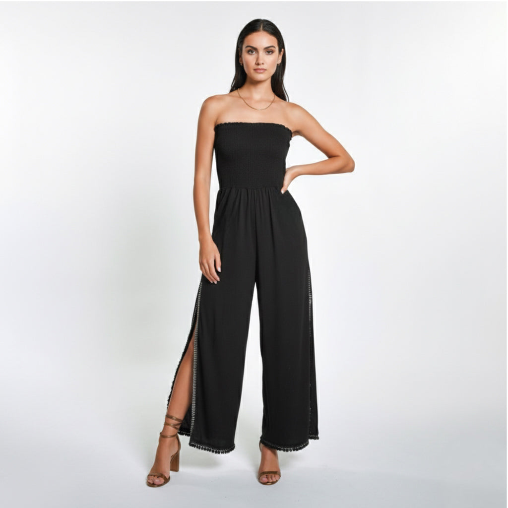 PEIXOTO Harriet Strapless Smocked Jumpsuit w/Pockets in Classic Black
