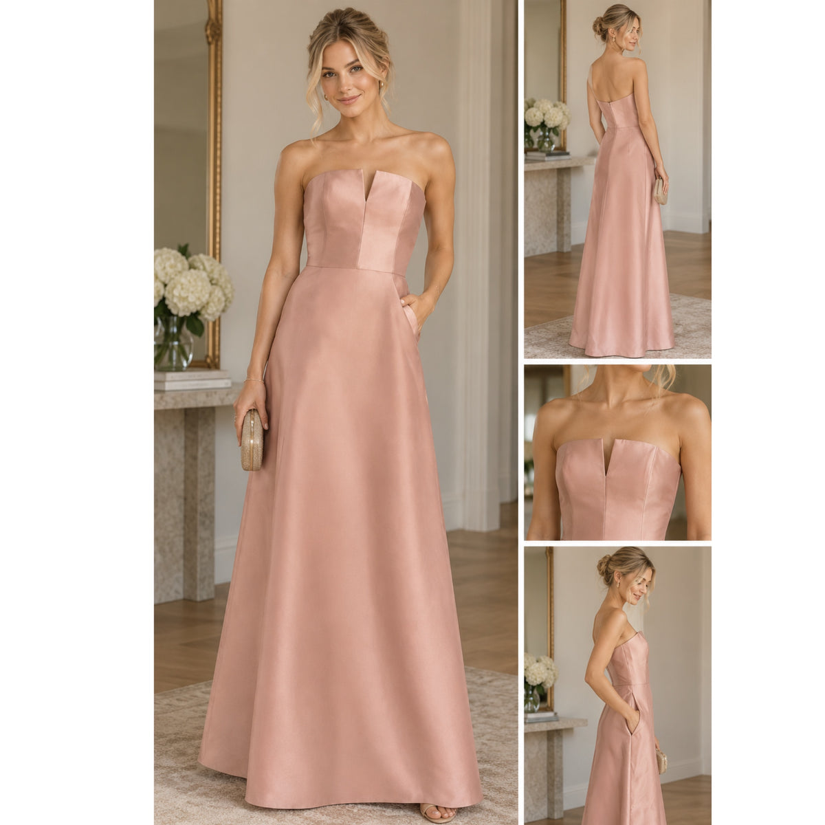 ALFRED SUNG D774 Formal Dress Long Gown Toasted Sugar Strapless Satin Twill