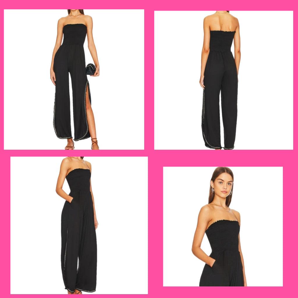 PEIXOTO Harriet Strapless Smocked Jumpsuit w/Pockets in Classic Black