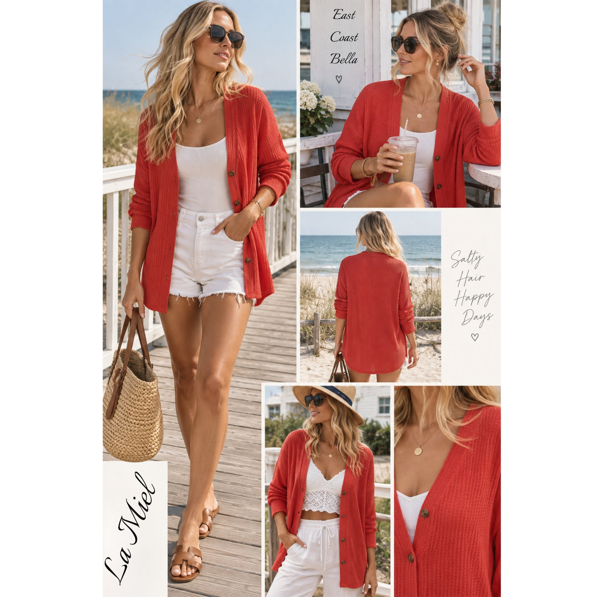 La Miel Soft Waffle Knit Button-Down Long Sleeve Oversized Cardigan