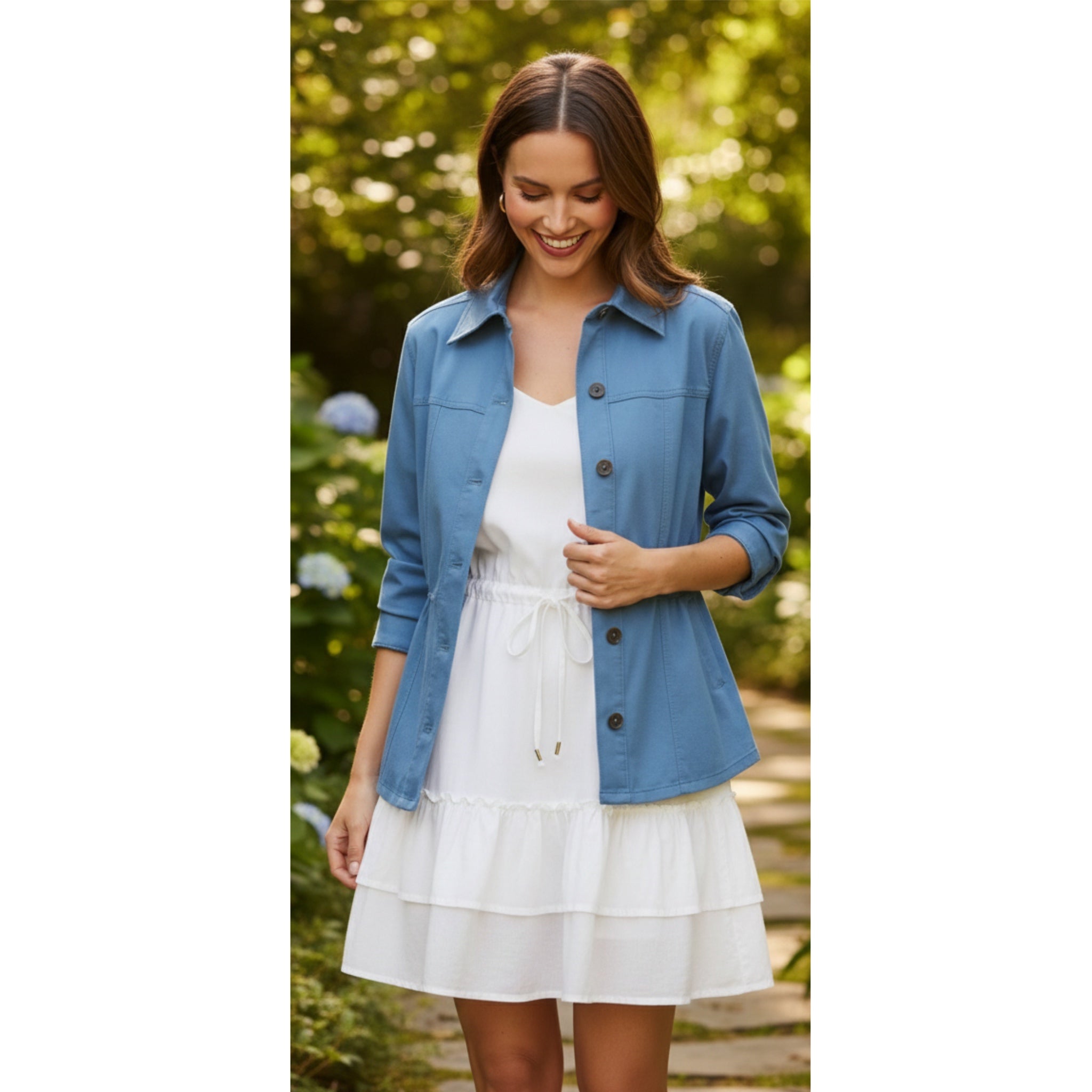 MARKET & SPRUCE Amado Cargo Jacket Preppy Button Up in Coronet Blue