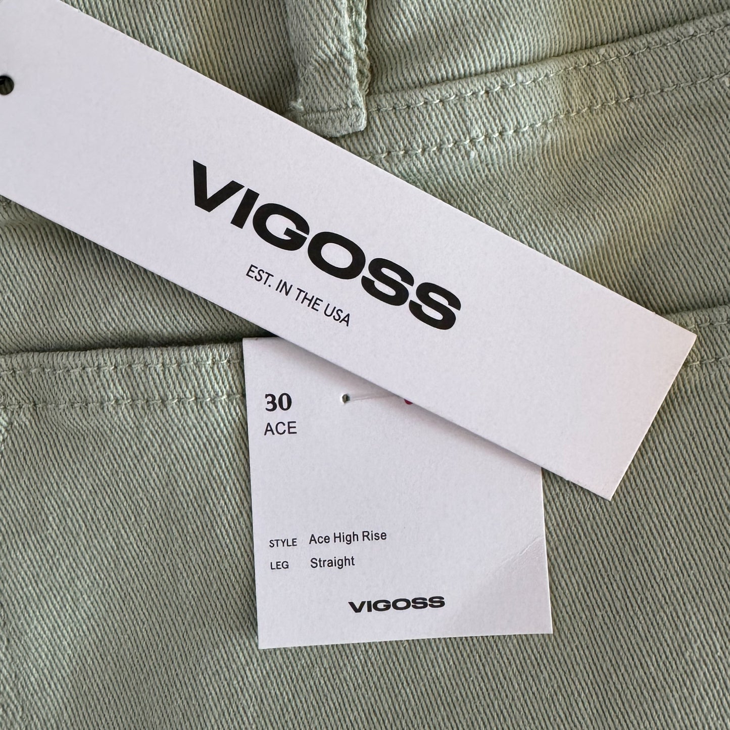 VIGOSS High Rise Straight Jeans Pistachio Green Pants Size 30 only