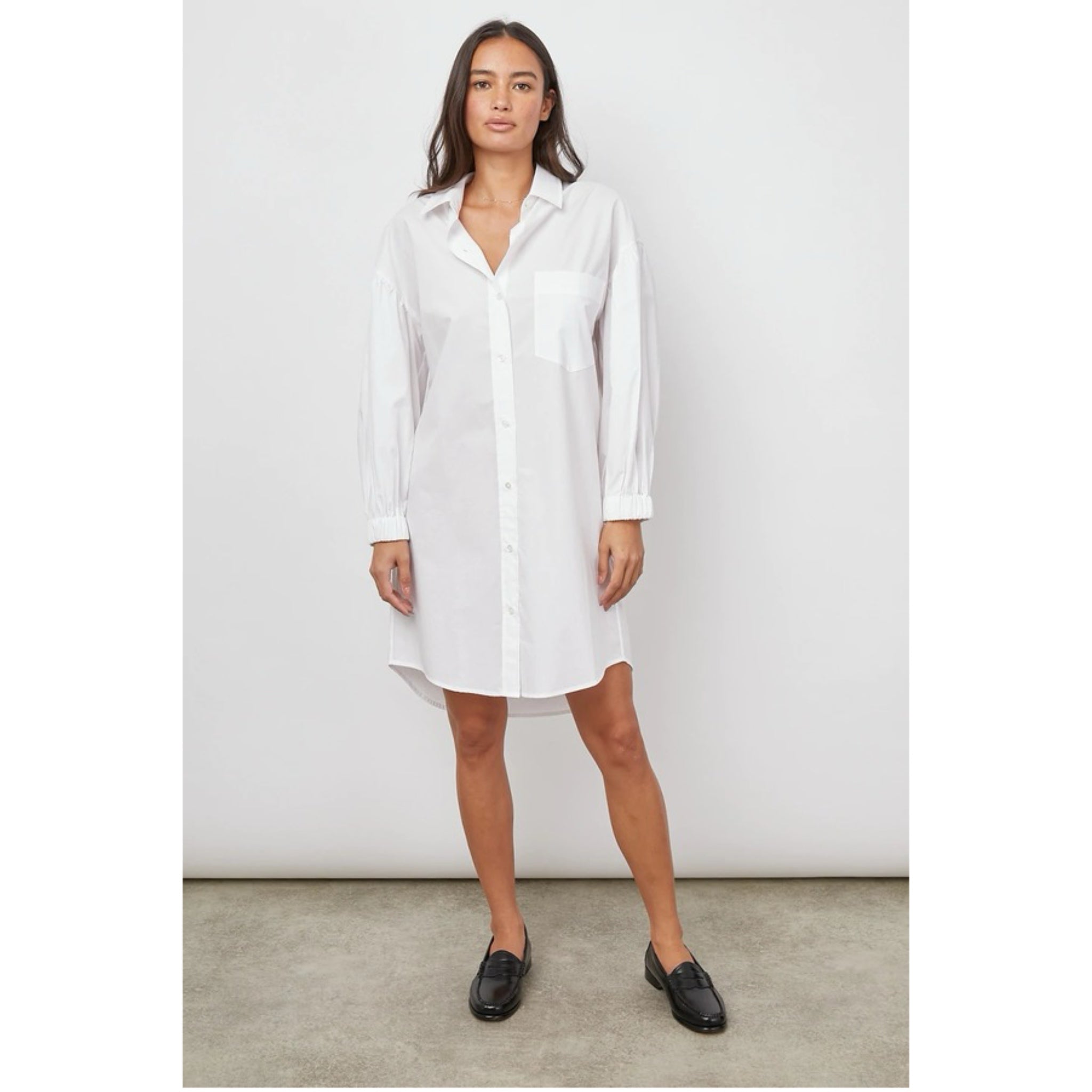 Rails Parson Shirt Dress Long Sleeve Buttoned Mini Eco Friendly Material- White