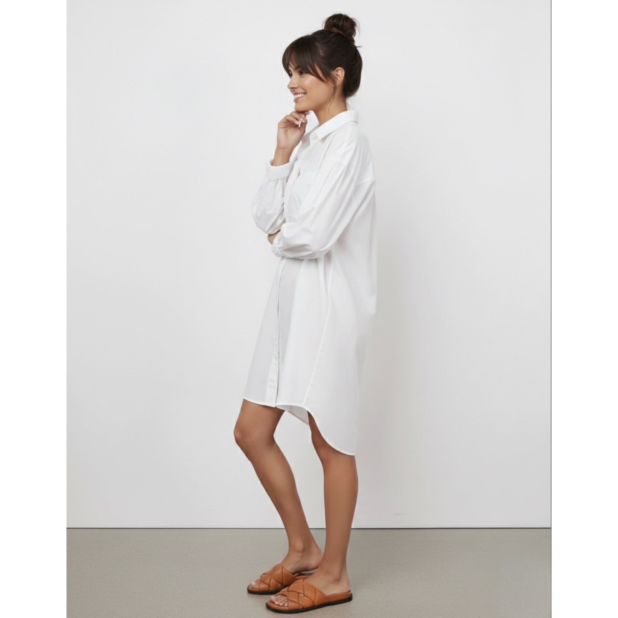 Rails Parson Shirt Dress Long Sleeve Buttoned Mini Eco Friendly Material- White