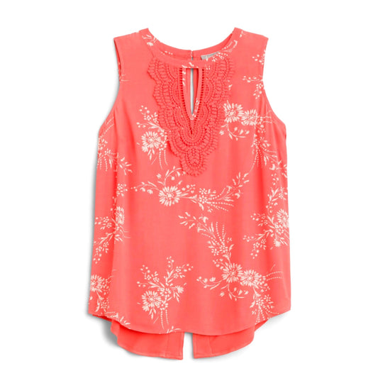 Daniel Rainn Floral Top Crochet Keyhole Sleeveless Blouse in Coral XL Only