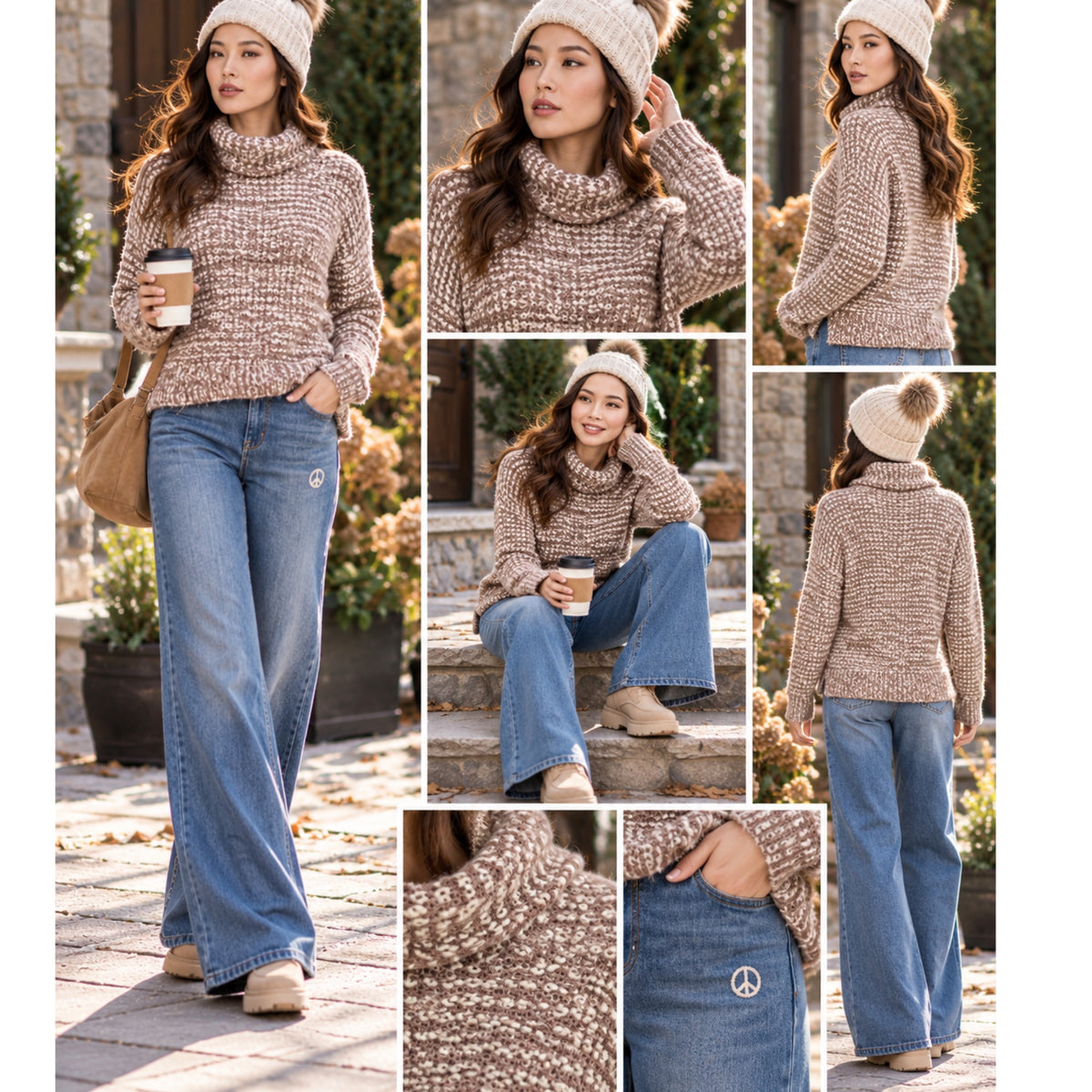 MORAL FIBER Sweater Mauve Chunky Preppy Open Knit Soft Turtle Neck